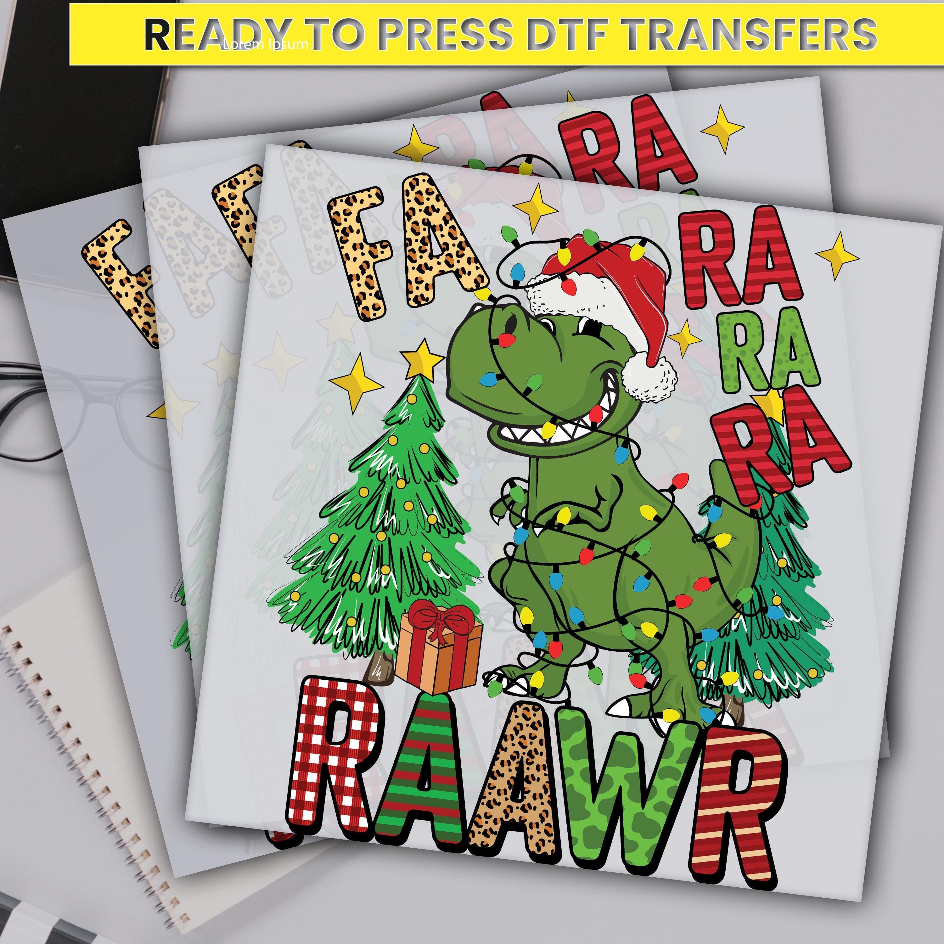 Fa ra raw Dinosour Dtf Transfer, Trex Tree Christmas Characters Dtf Prints, Ready For Press, Custom Dtf Transfers, Full Color Heat Transfer