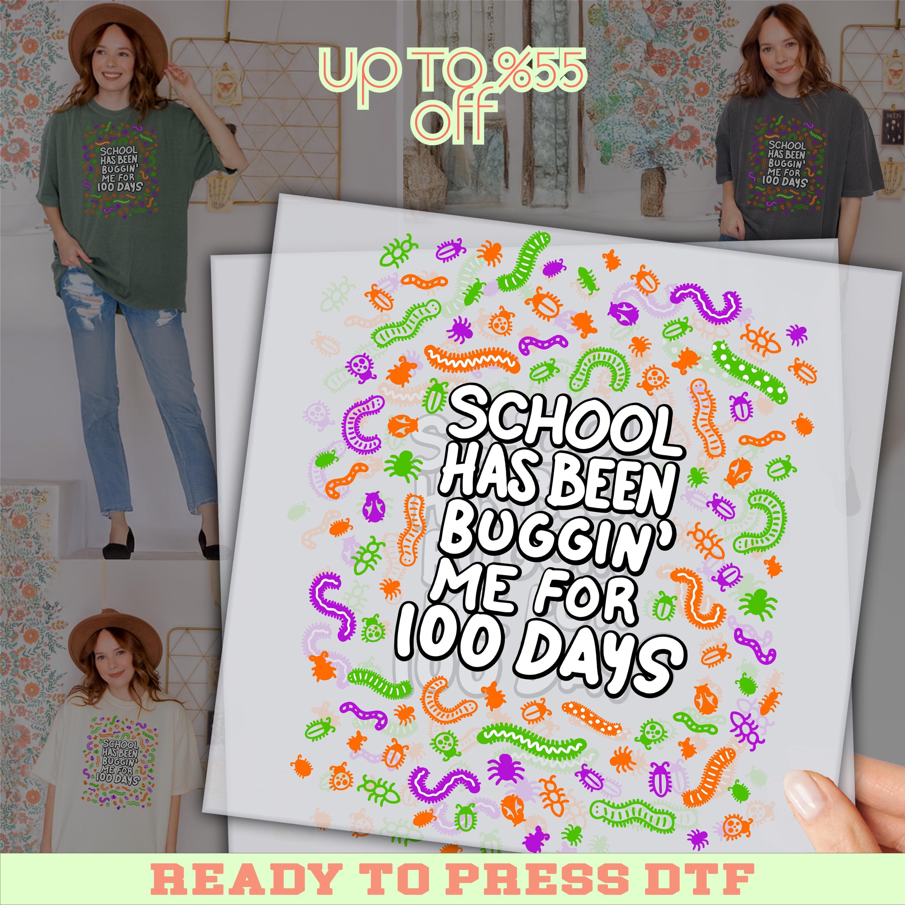 100 Days of School Heart DTF Transfer: School Has Been Bugging Me For 100 Days Heat Press