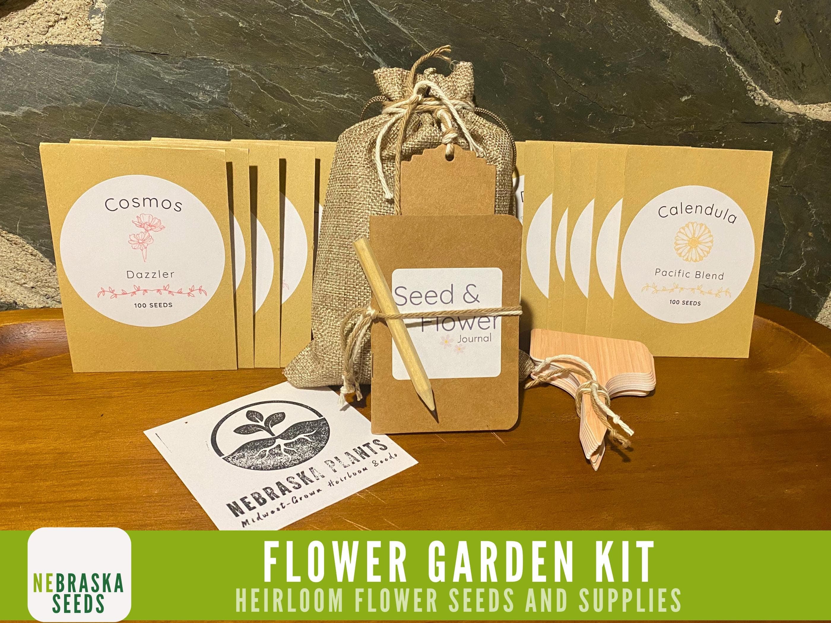Flower Garden Seed Collection - Gift of 12 Flower Seed Varieties with Plant Markers and Notepad