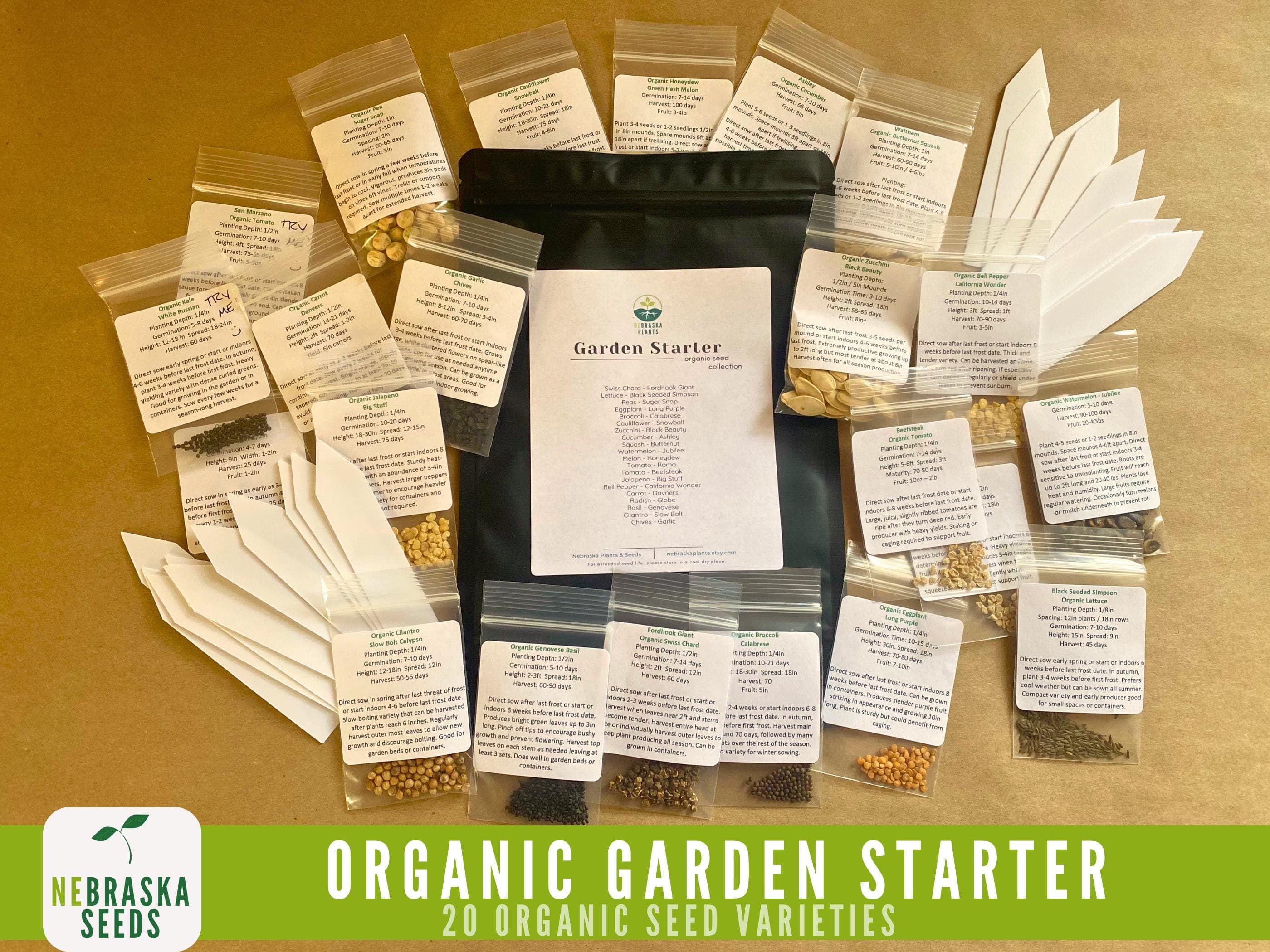 Organic vegetable and herb seeds for creating a home garden