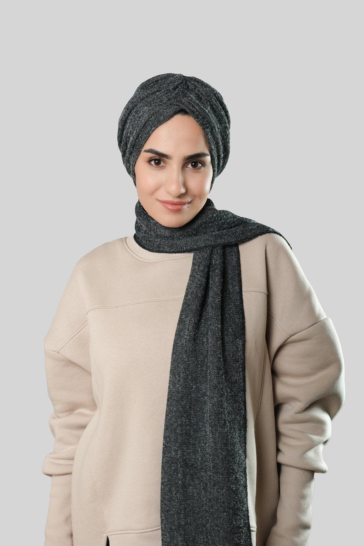 Cozy Winter Hijab Scarf with Attached Wrap, Plush Headscarf in Cream, Anthracite, Gray, Beige & Powder | Gift for Women Soft Jakar Headscarf - image 4