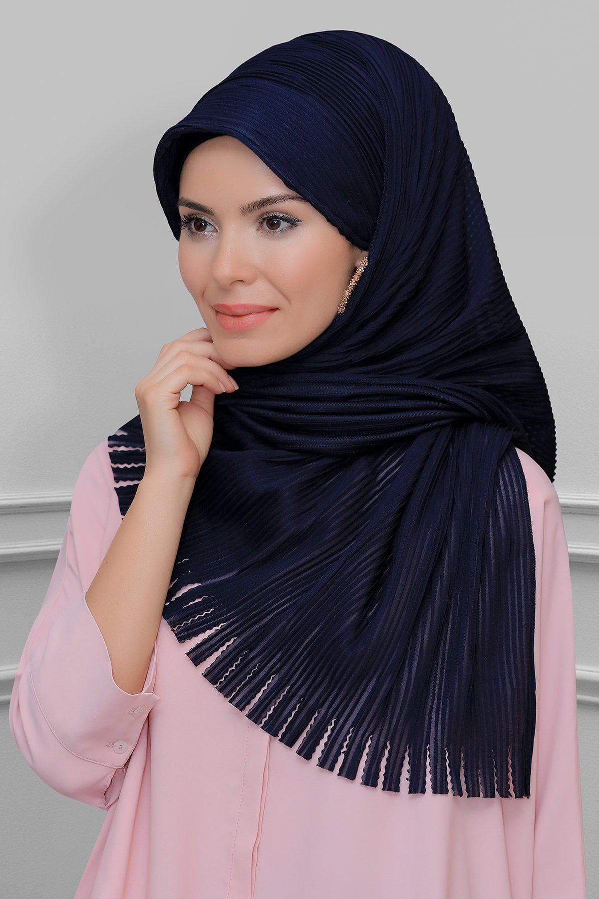 Tie-Back Pleated Hijab Scarf with Fringe | Laser-Cut Design in Multi-Color Options for Modest Fashion, Hijab Scarf, Scarf for Women