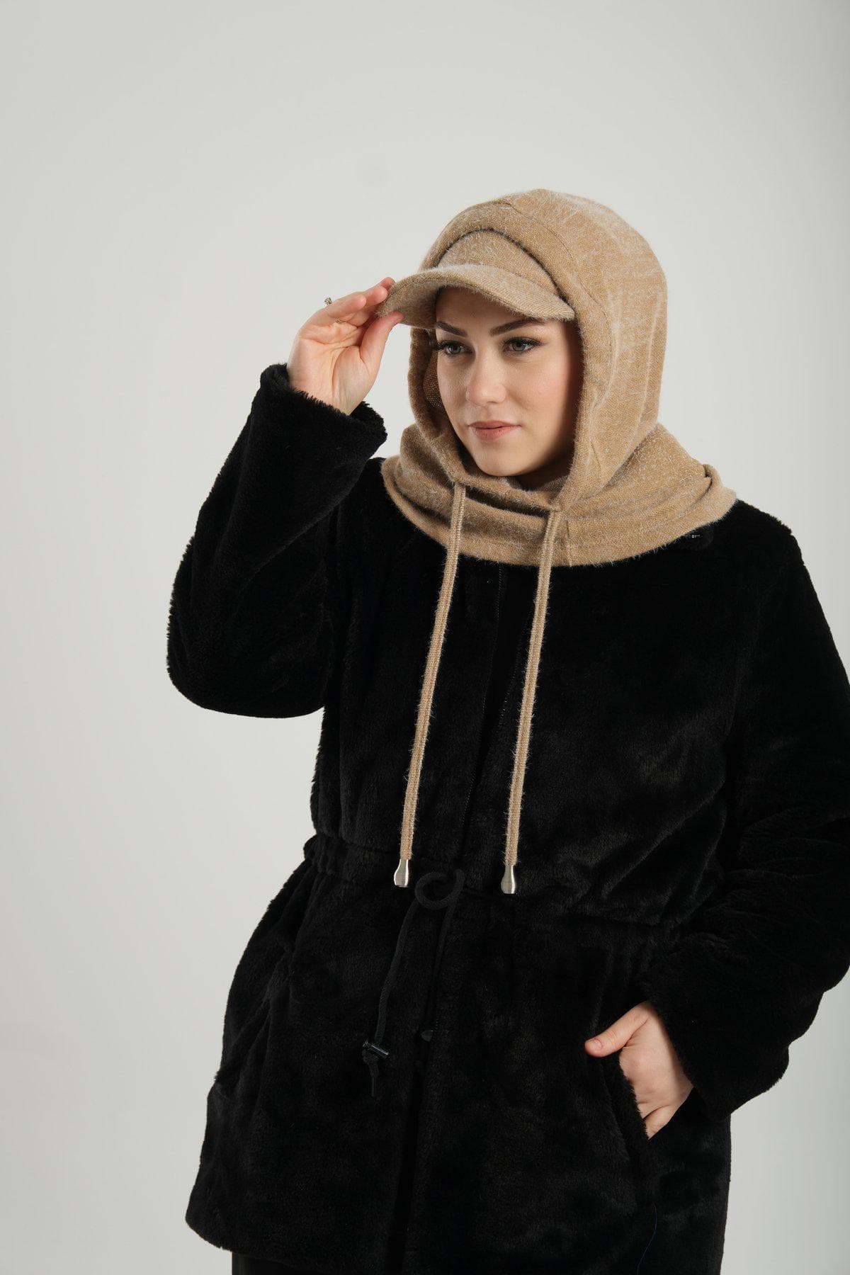 Handmade Crochet Balaclava Unisex Colorful Plush Knit Balaclava Hood, Wool Balaclava, Lace-Up Slouchy Hooded Balaclava Gift for Her