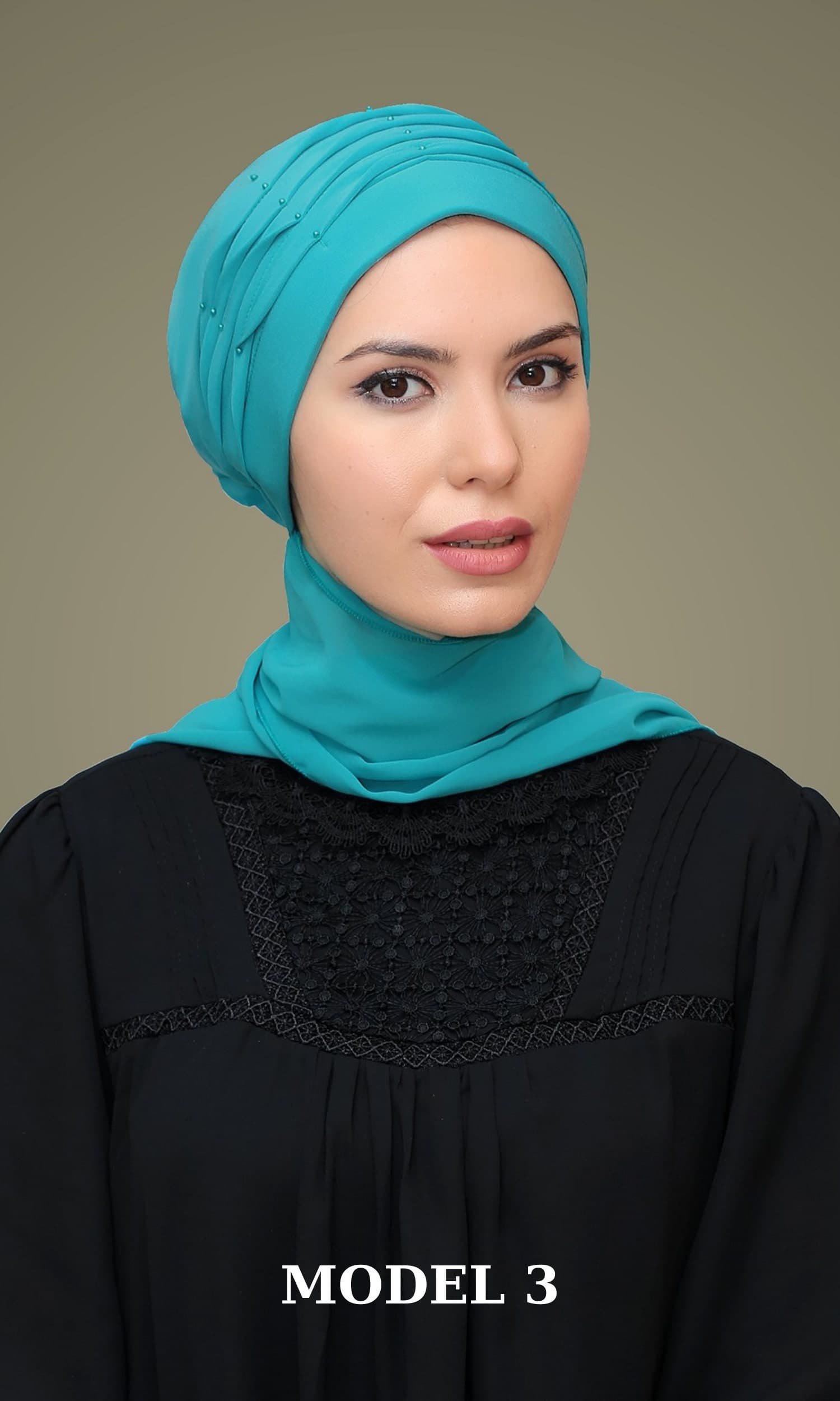 Pearl-Embellished Sandy Hijab | Fashionable Turban with Flower and Scarf, Ready to Wear, Stylish Pearl Hijab Cap, Gift For Her, Gift For Mom