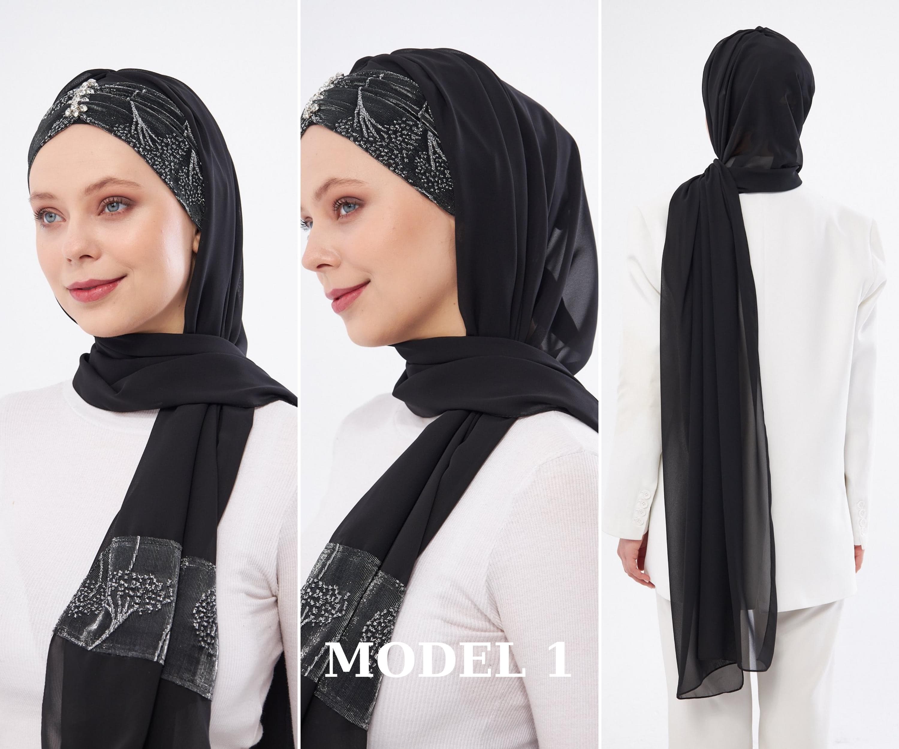 Elegant Floral Chiffon Hijab | Stone-Embellished, Tie-Back Headscarf,  Modest Fashion, Scarf for Women, Gift For Her