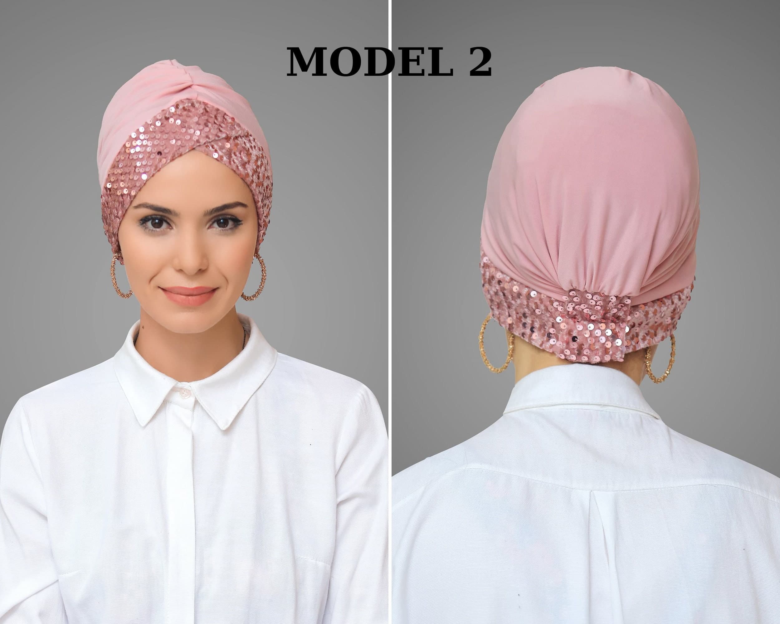 Practical Sandy Fabric Pull-On Hijab Cap, Cross Design with Sequins, Ready to Wear,Cross Design Sandy Fabric Hijab Cap, Ready to Wear - image 4