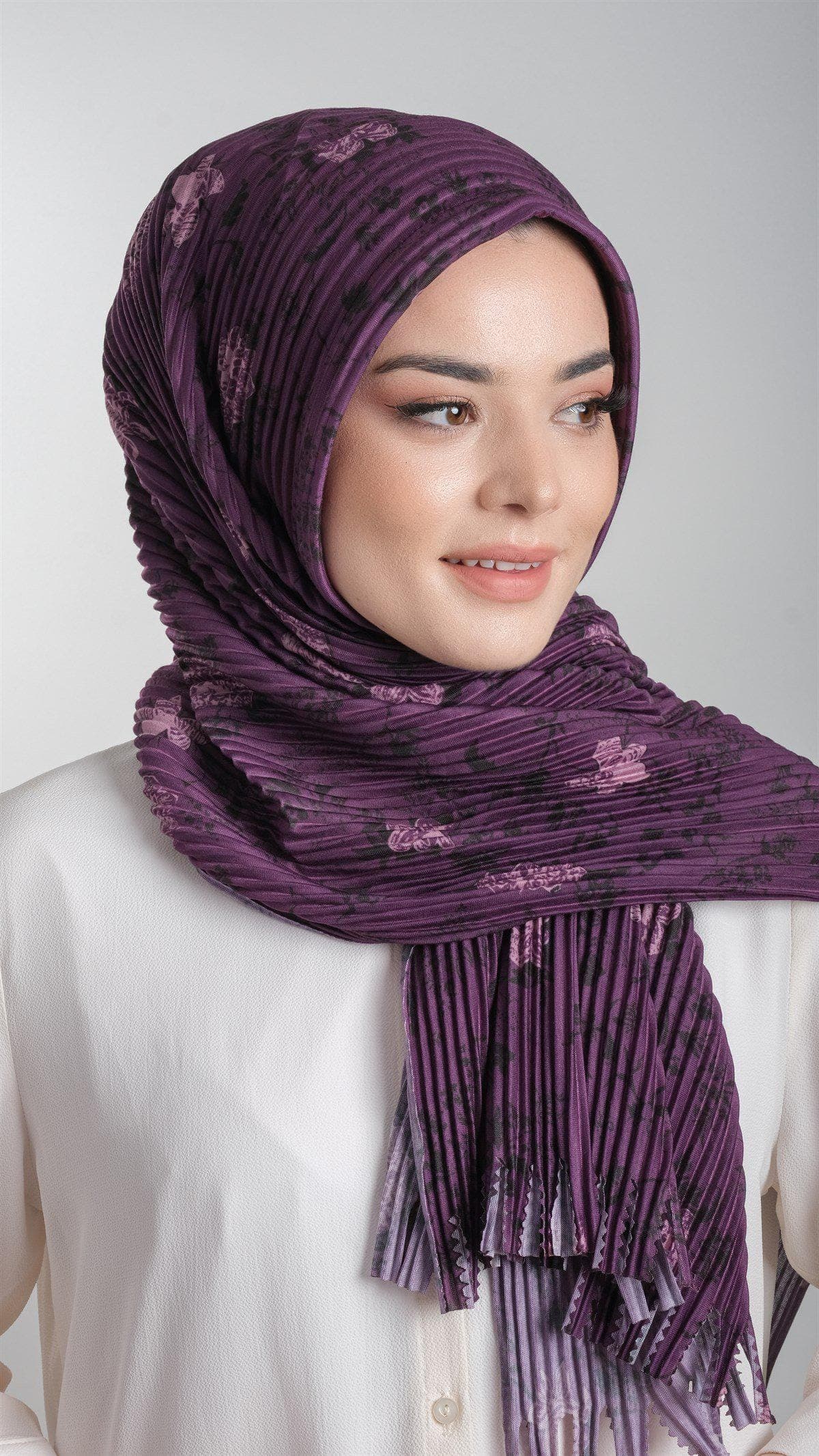 Instant Floral Pleated Hijab Scarf, Easy-to-Wear Design in Multiple Colors for Modest Fashion, Hijab Scarf, Scarf for Women, Shawl For Women