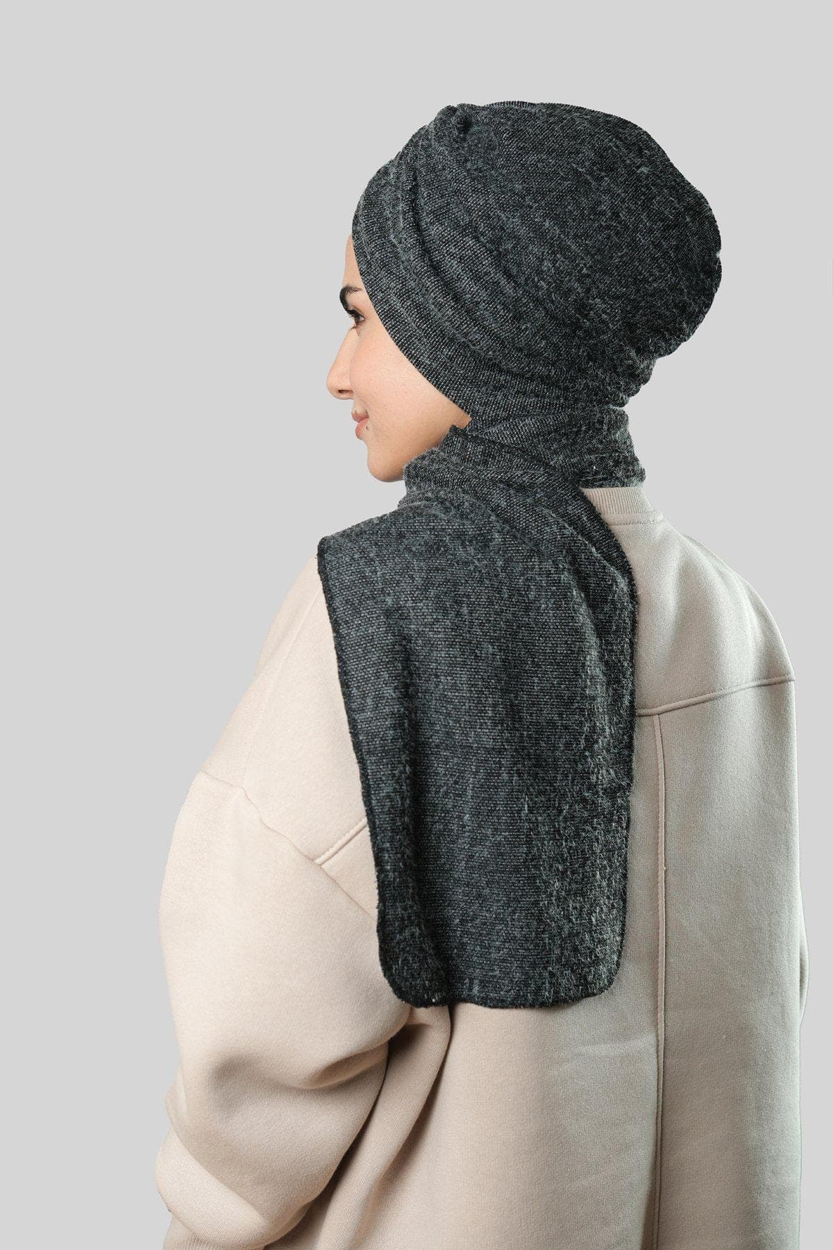 Cozy Winter Hijab Scarf with Attached Wrap, Plush Headscarf in Cream, Anthracite, Gray, Beige & Powder | Gift for Women Soft Jakar Headscarf - image 5