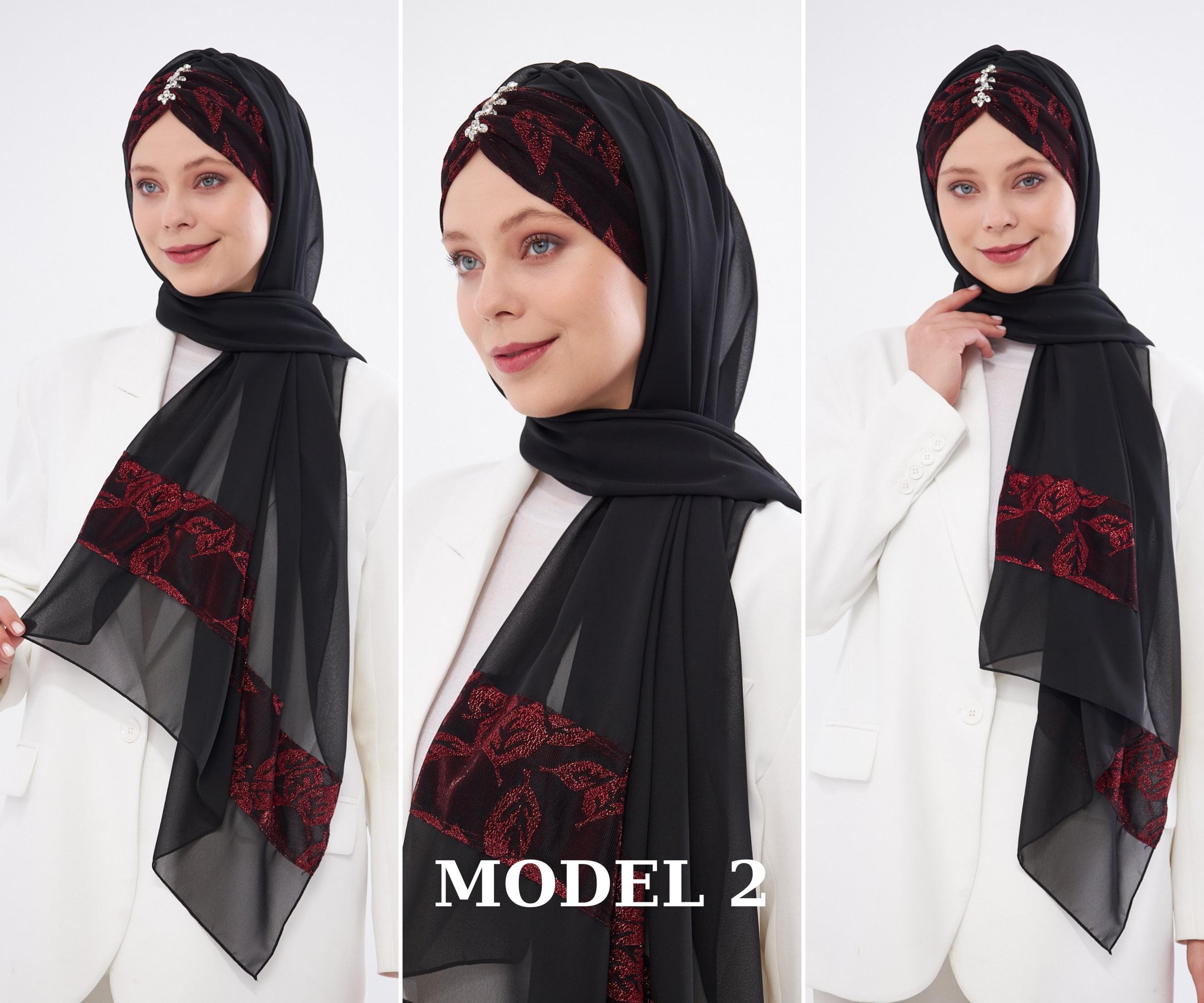 Elegant Floral Chiffon Hijab | Stone-Embellished, Tie-Back Headscarf,  Modest Fashion, Scarf for Women, Gift For Her