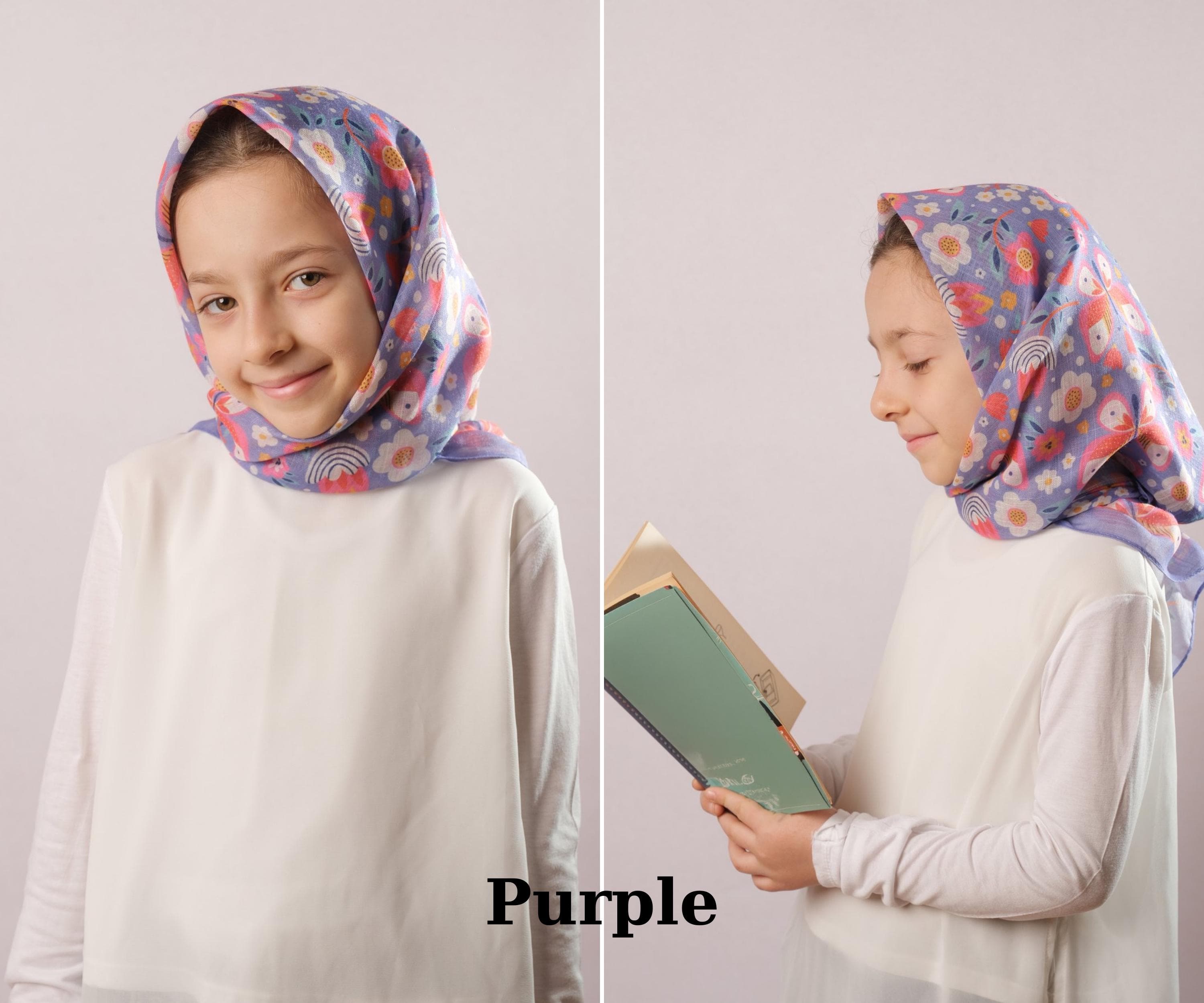 Girl’s Floral Digital Hijab | Papatya Print Head Cover | Lightweight and Colorful Beach Scarf, Cotton Summer Headscarf for Kids - image 5