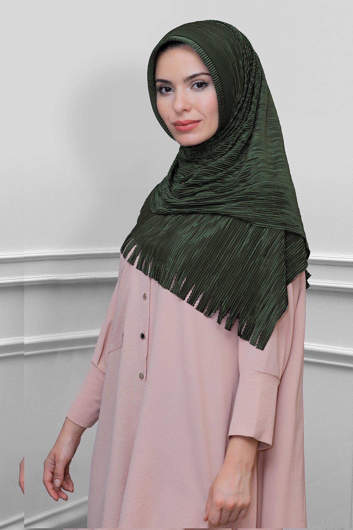 Fringe Detail Pleated Hijab Scarf, Practical Ready-to-Wear in Stylish Colors for Women, Hijab Scarf, Head covering, Headscarf, Instant Hijab - image 4