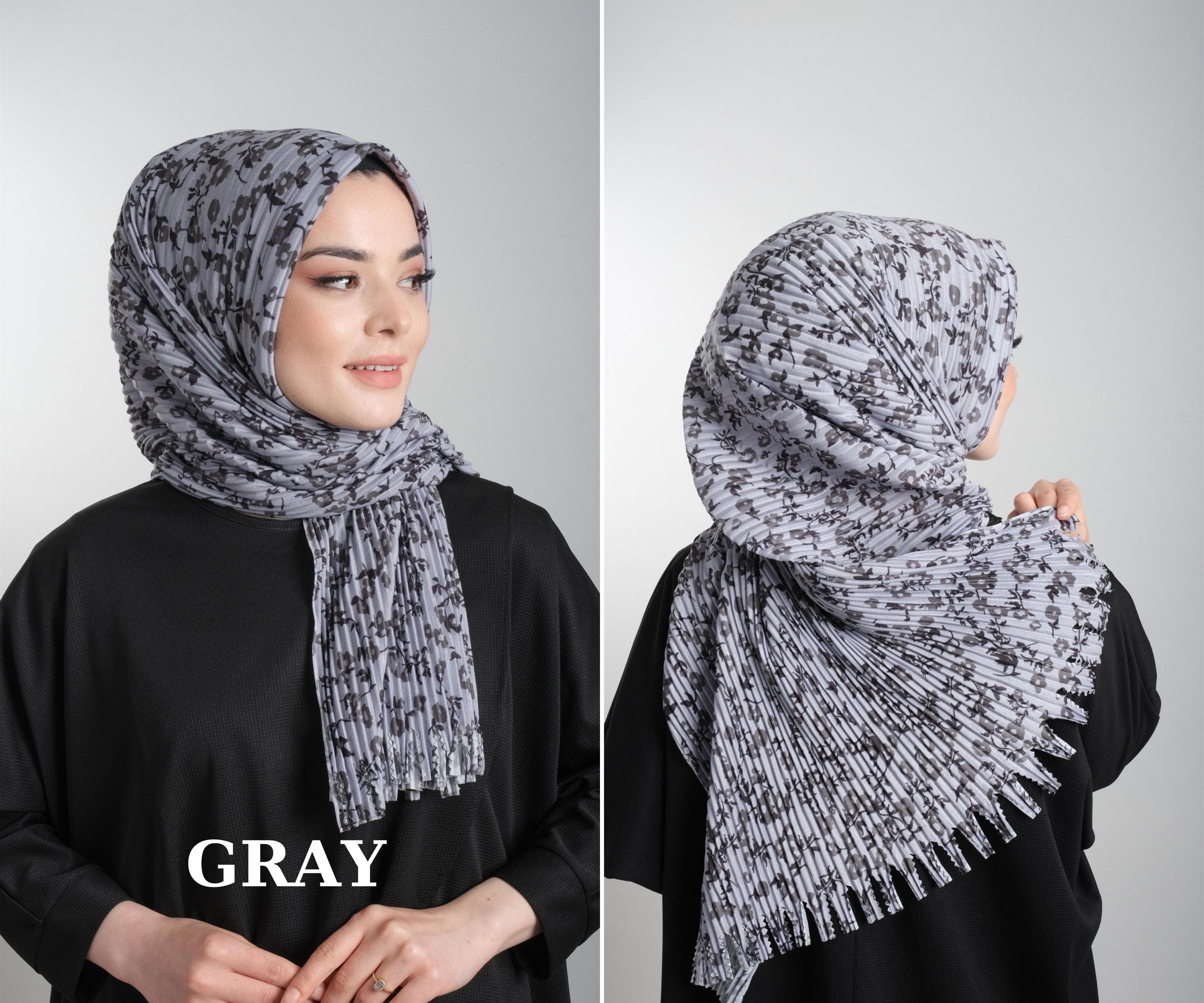 Instant Floral Print Pleated Hijab | Modest Fashion Scarf in a Variety of Elegant Colors, Hijab Scarf, Scarf for Women, Shawl For Women