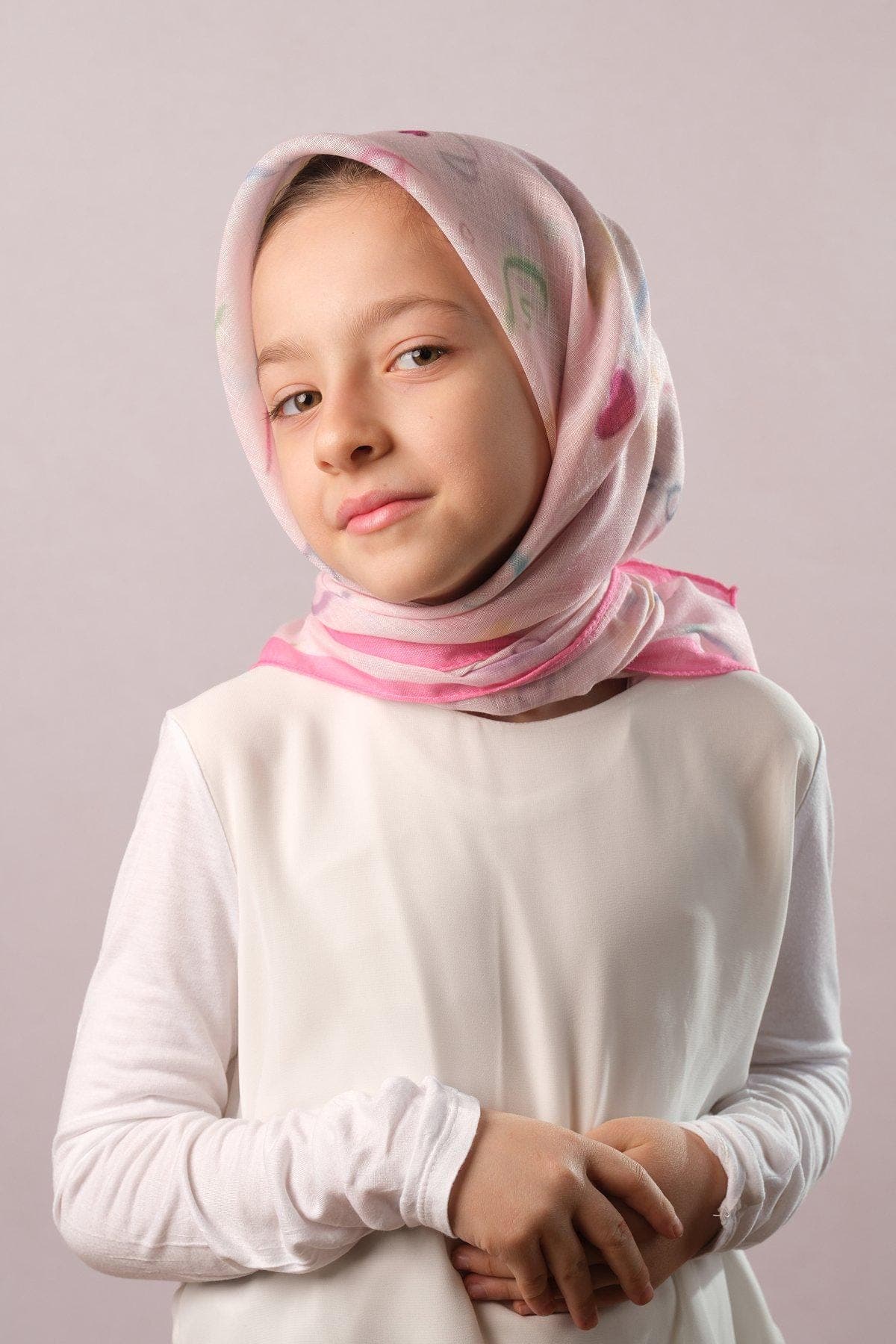 Toddler Summer Headscarf, Lightweight Cotton Blend Hijab for Girls in Khaki, Mustard, and Pink, Girl’s Headwrap with Candy Design