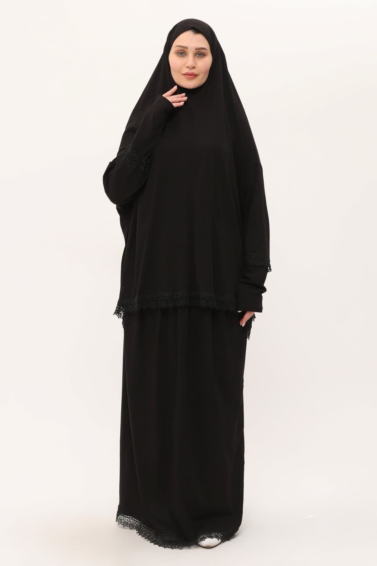 Modest Elegance: Two Piece Cotton Fabric Lace Prayer Dress for Women, Floor Length Modesty, Gift for Muslim Women, Prayer Dress Set