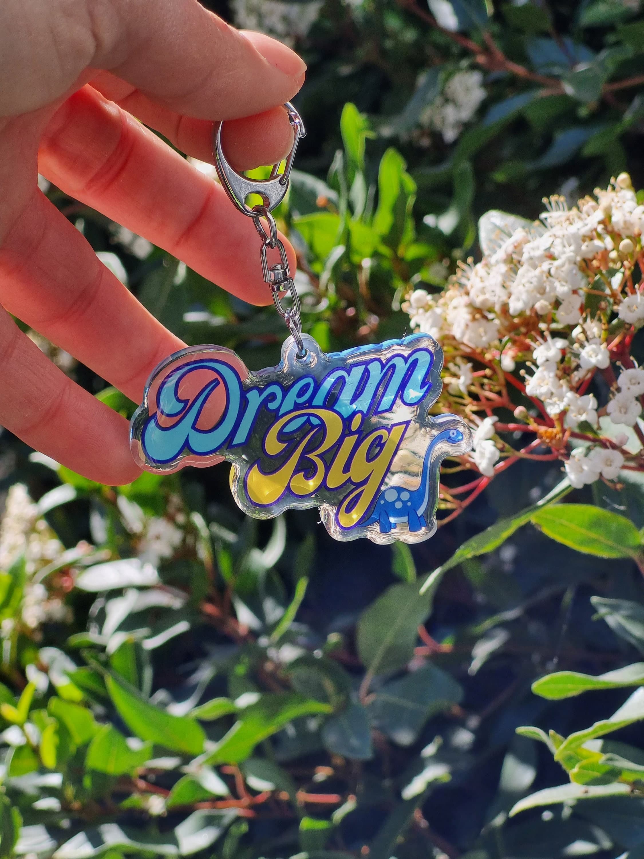Dream Big Kids Keychain: Acrylic Dinosaur School Bag Charm - image 5