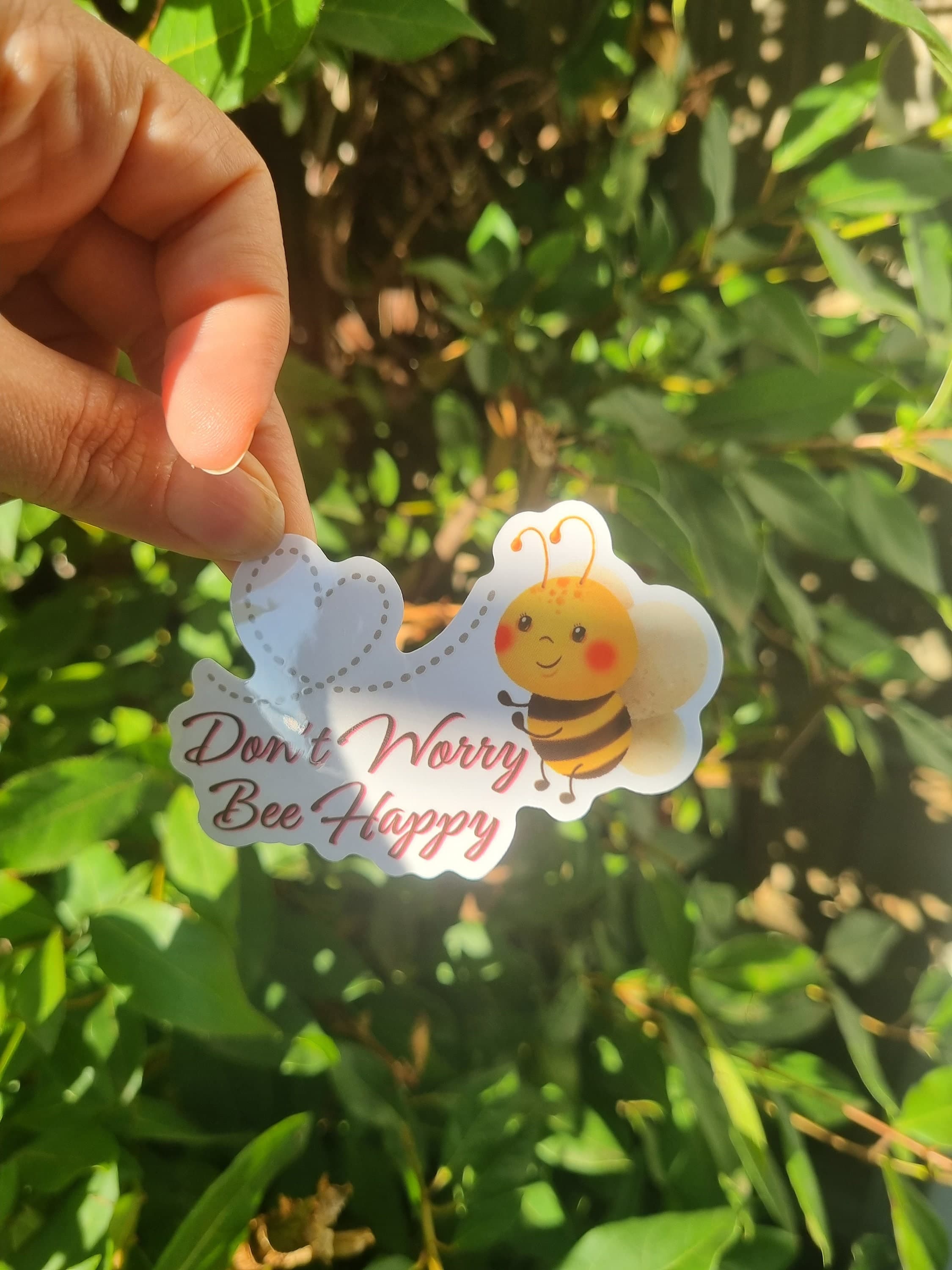 Bee Happy Sticker: Funny Clear Vinyl Decal (3 inch) - image 3