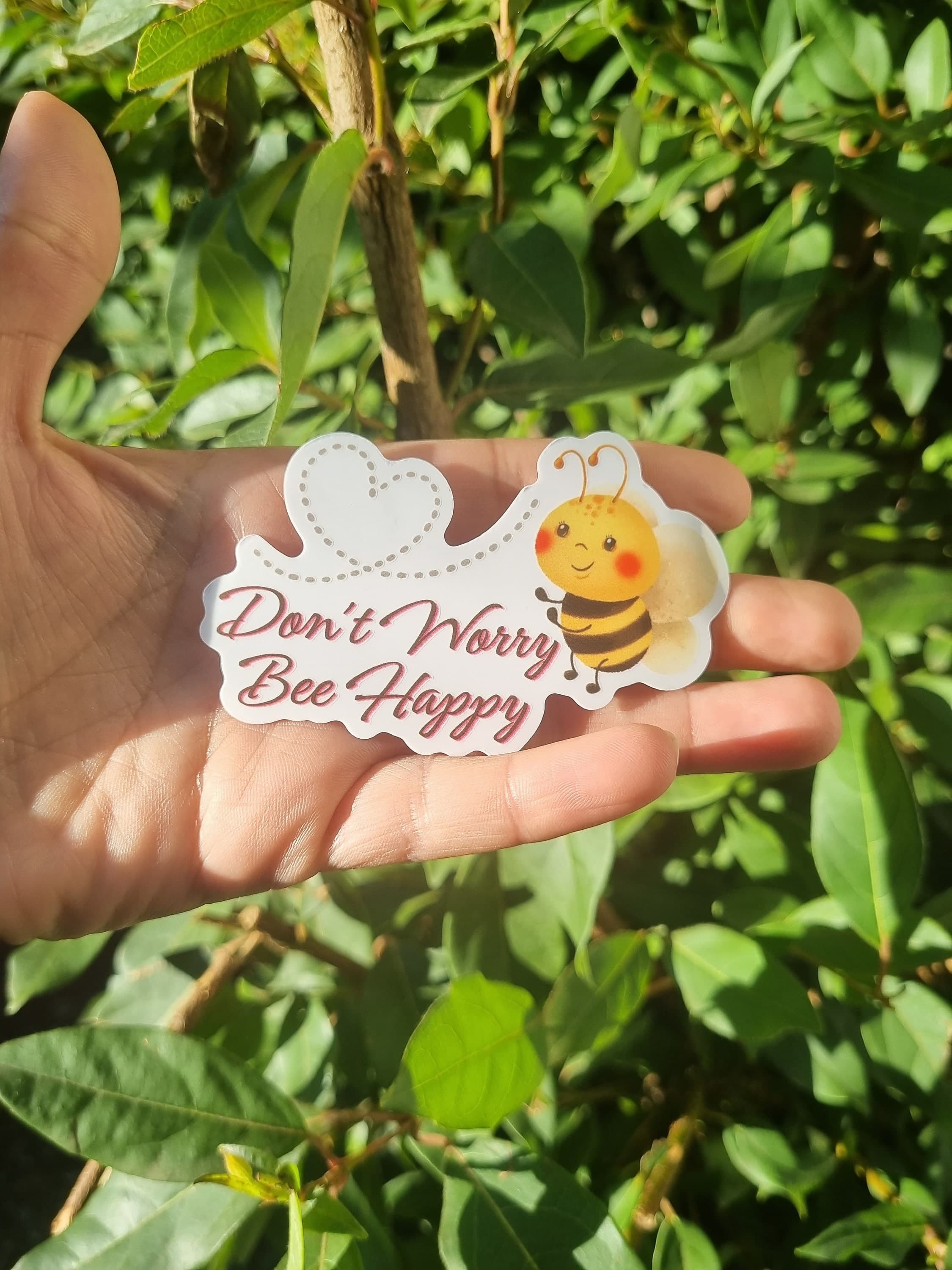 Bee Happy Sticker: Funny Clear Vinyl Decal (3 inch)