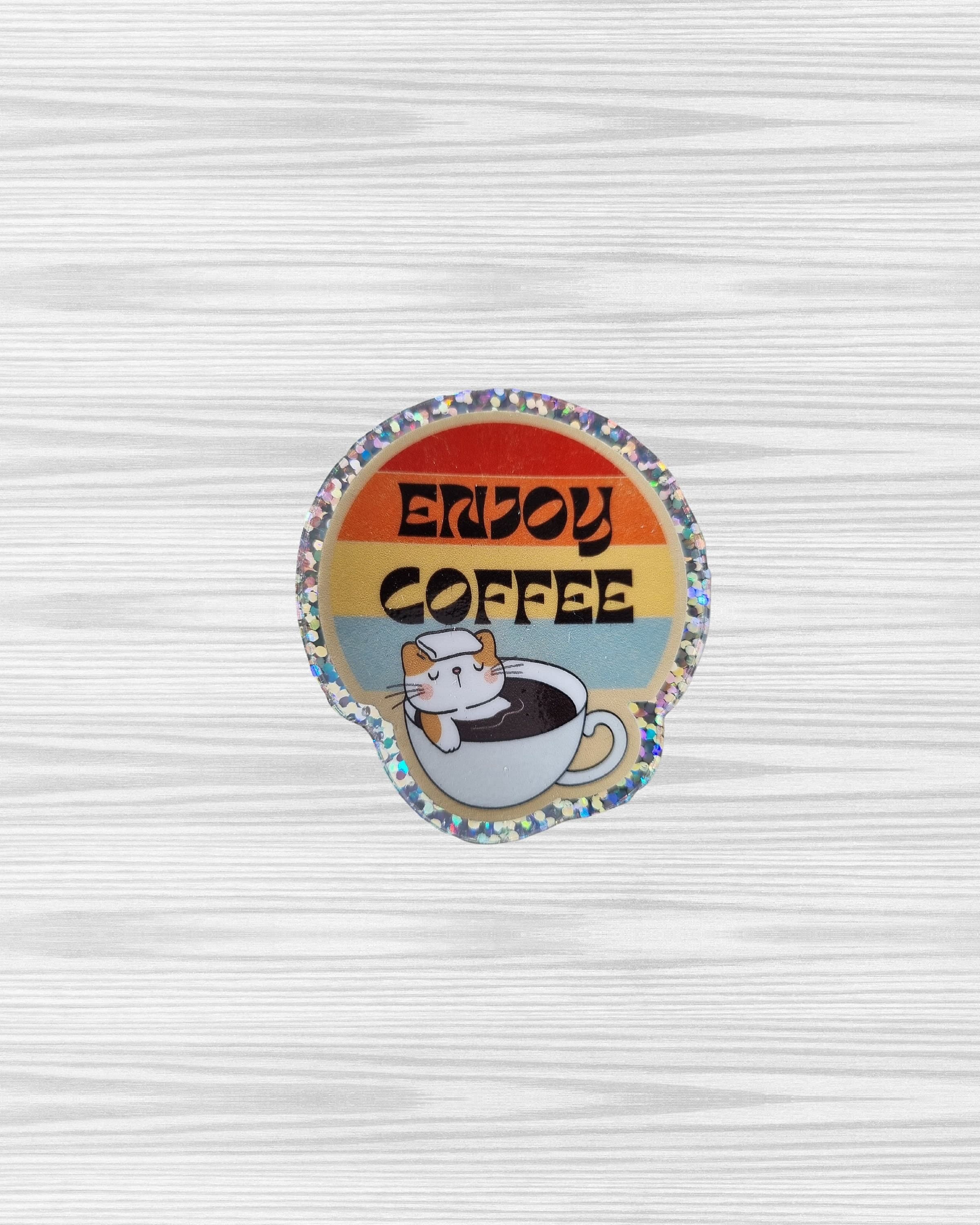 Glitter Coffee Cat Sticker: Waterproof Vinyl Decal - image 5