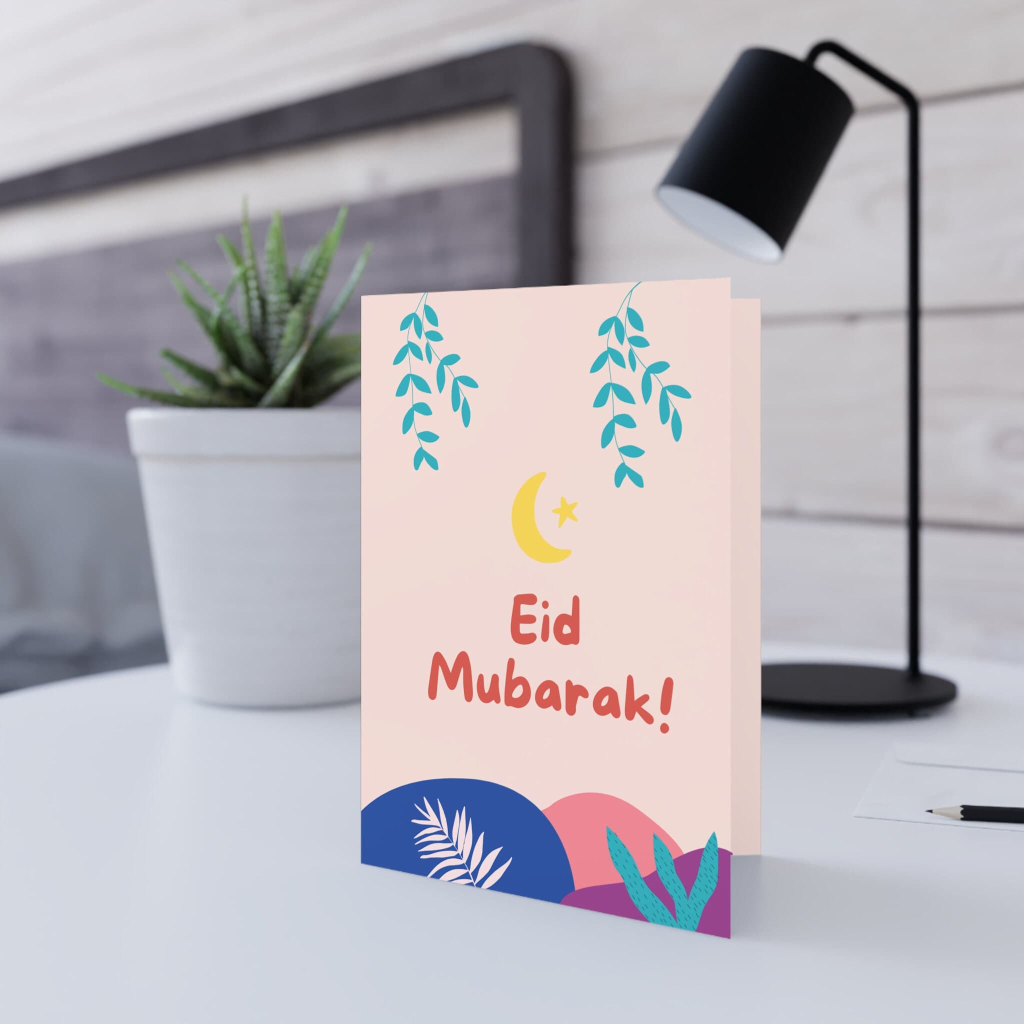 Eid Mubarak Greeting Card | Islamic Eid Card | Ramadan Eid Gift | Festive Muslim Card | Crescent Moon & Floral Design