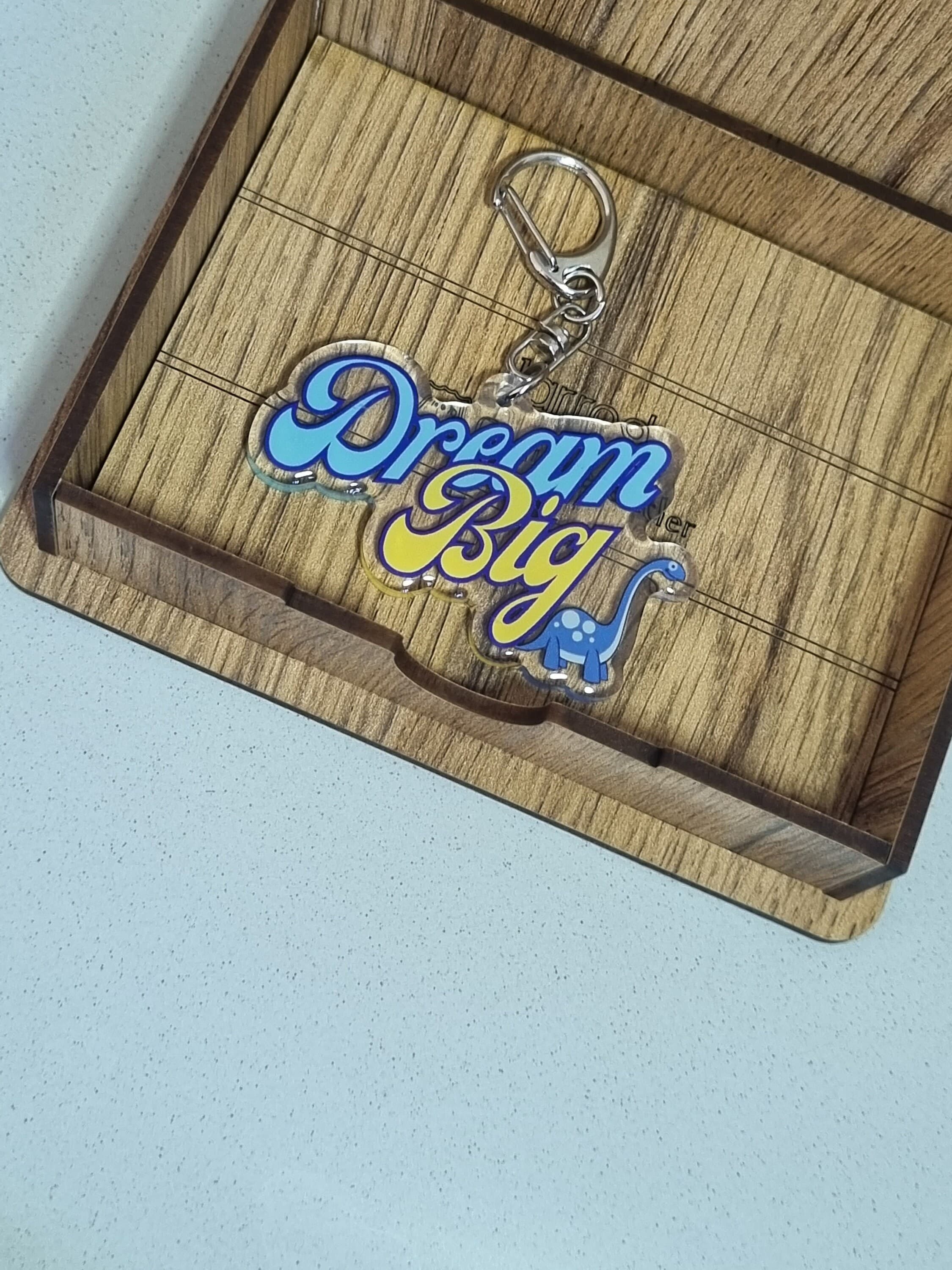 Dream Big Kids Keychain: Acrylic Dinosaur School Bag Charm - image 3
