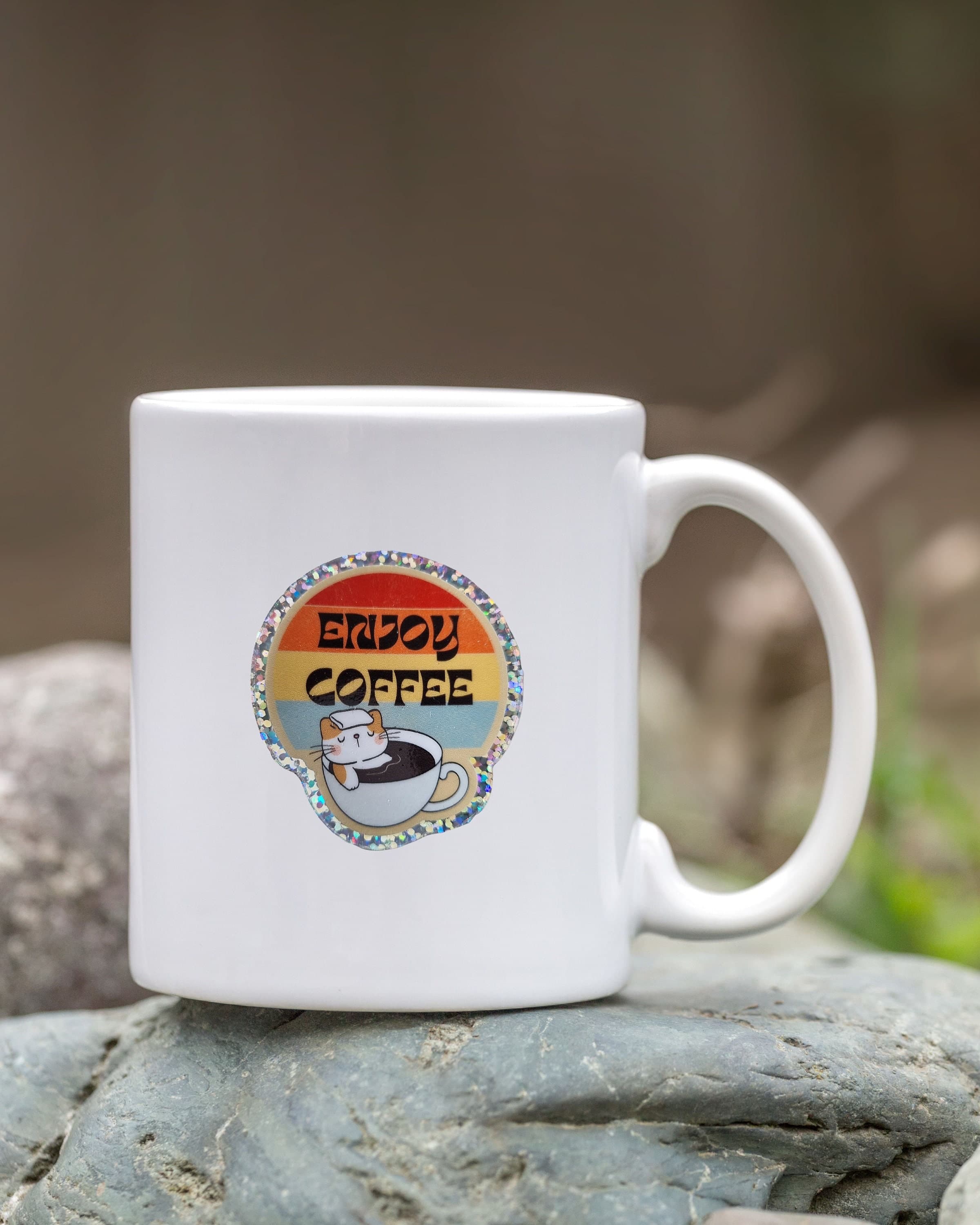 Glitter Coffee Cat Sticker: Waterproof Vinyl Decal - image 4