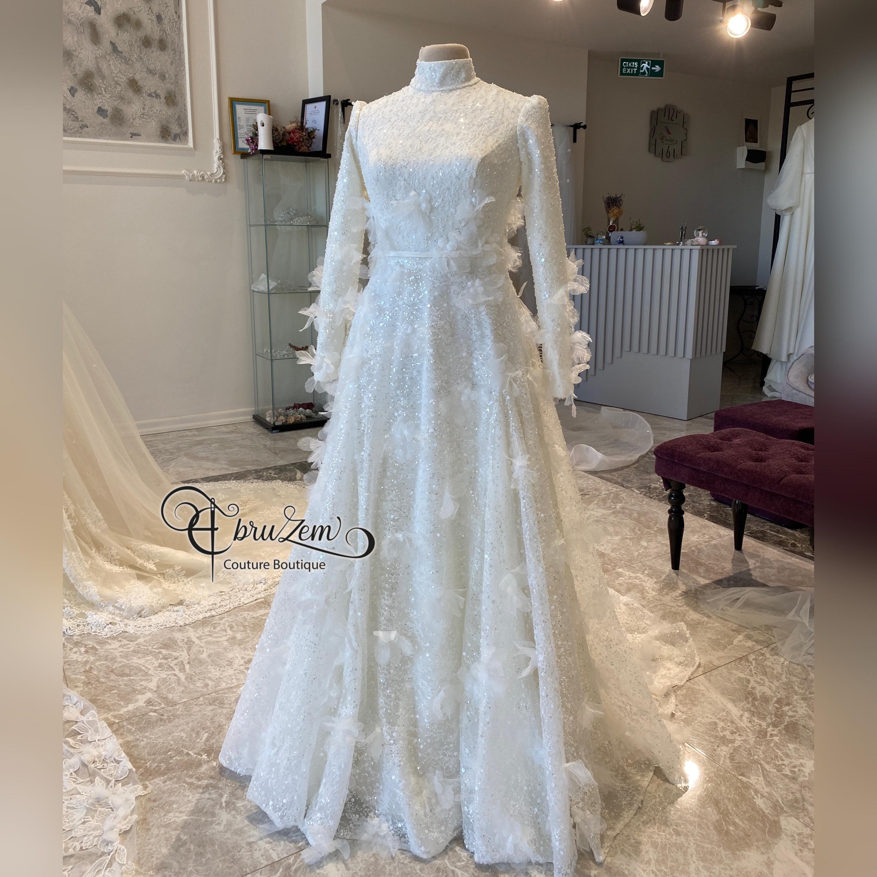 Elegant A-Line Hijab Wedding Dress – Hand-Beaded Lace Modest Gown with Long Sleeves - image 5