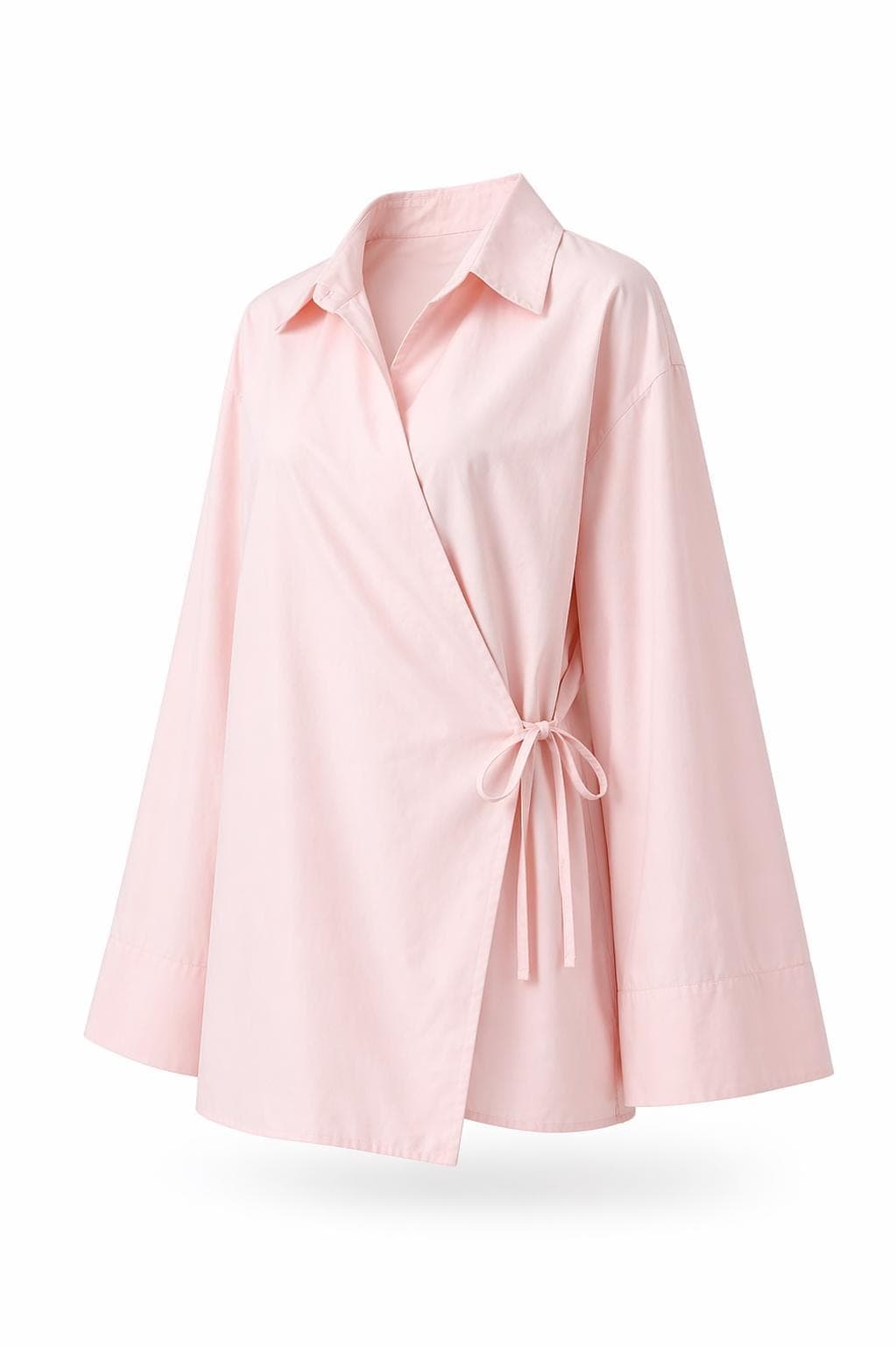 Modest Cotton Wrap Blouse Women | Lightweight Summer Top | Breathable Loose Fit Long Sleeve | Elegant Minimal Modest Outfit | Side Tie Top