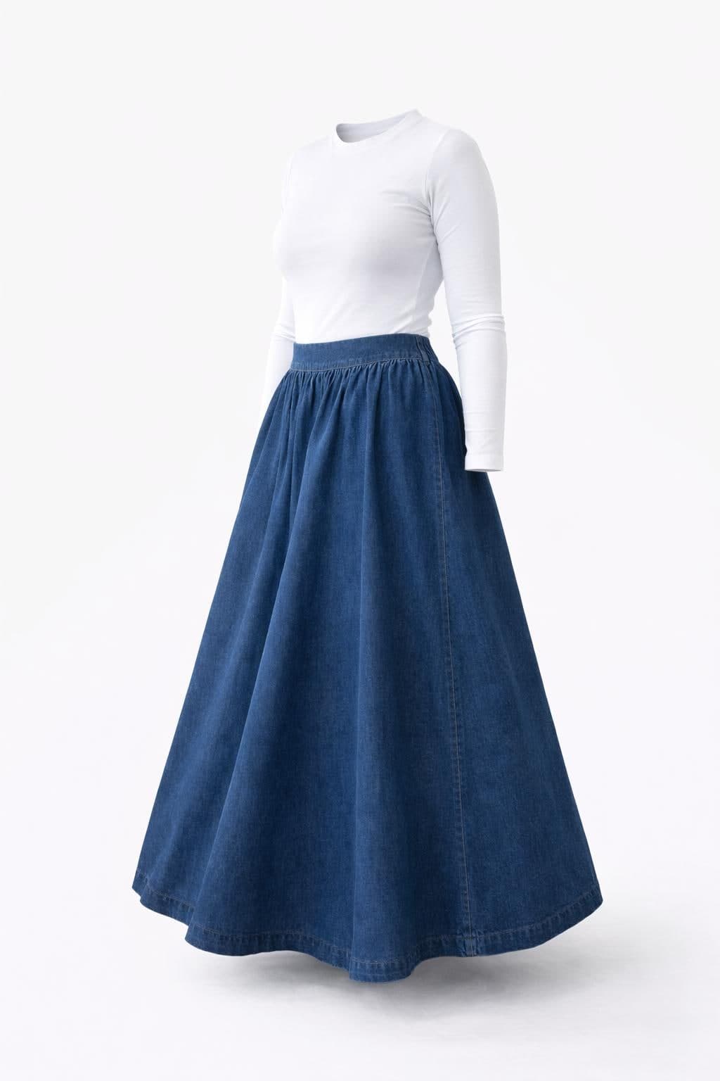 Denim Maxi Skirt Women Modest | High Waisted Long Jean Skirt | Modest Outfit Abaya Style Skirt | Spring Summer Cotton Denim Skirt USA