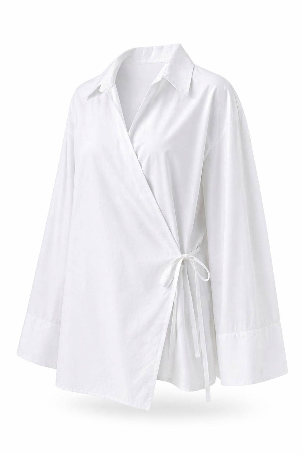 Modest Cotton Blouse Women Summer | Lightweight Loose Fit Long Sleeve Wrap Top | Breathable Minimal Modest Outfit