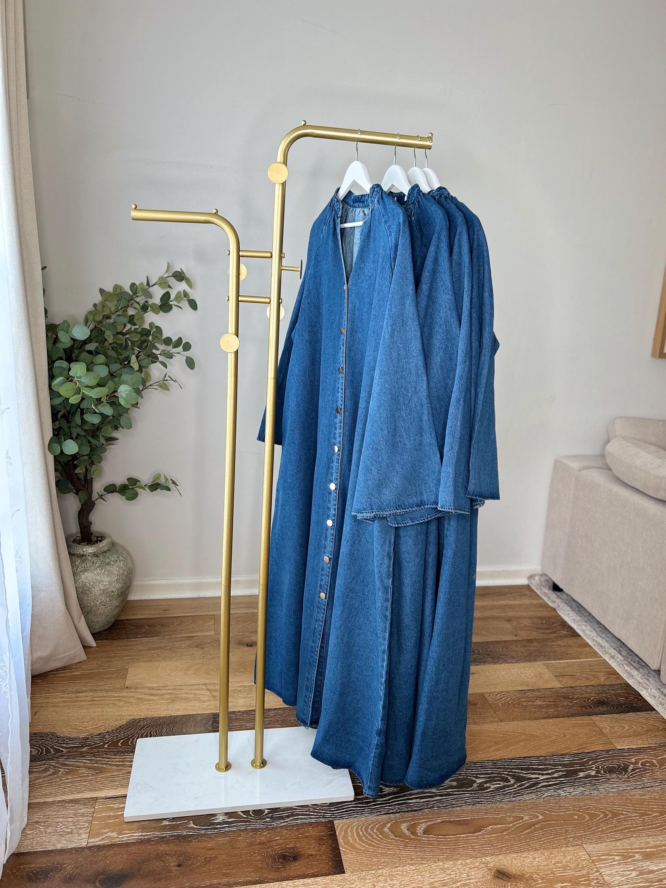 Summer Denim Abaya Lightweight Cotton Jean Abaya Oversized Modest Dress Button Down Maxi Abaya Casual Wear