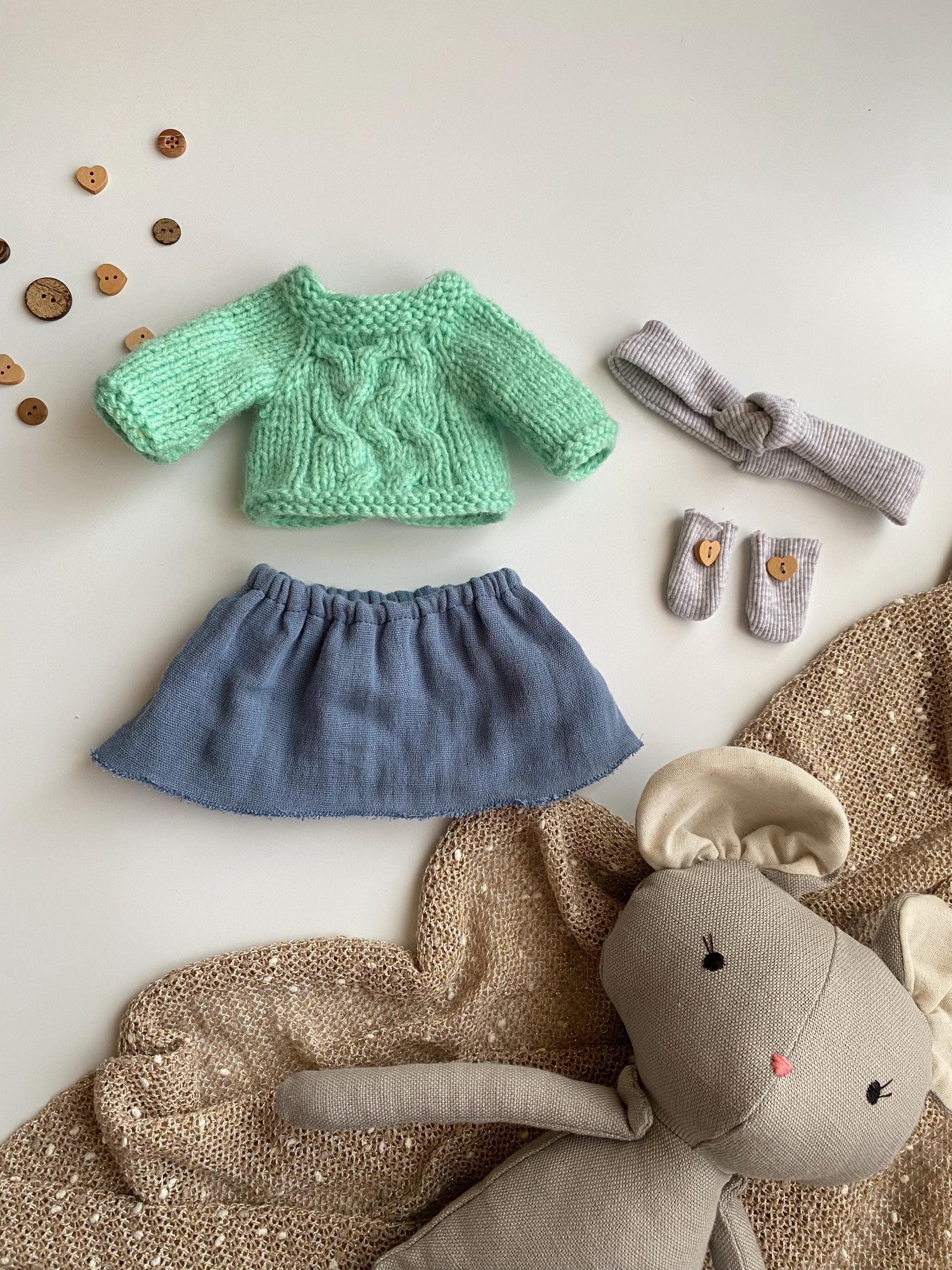 Linen Mouse Rag Doll with Knitted Sweater, Handmade Heirloom Toy - image 5