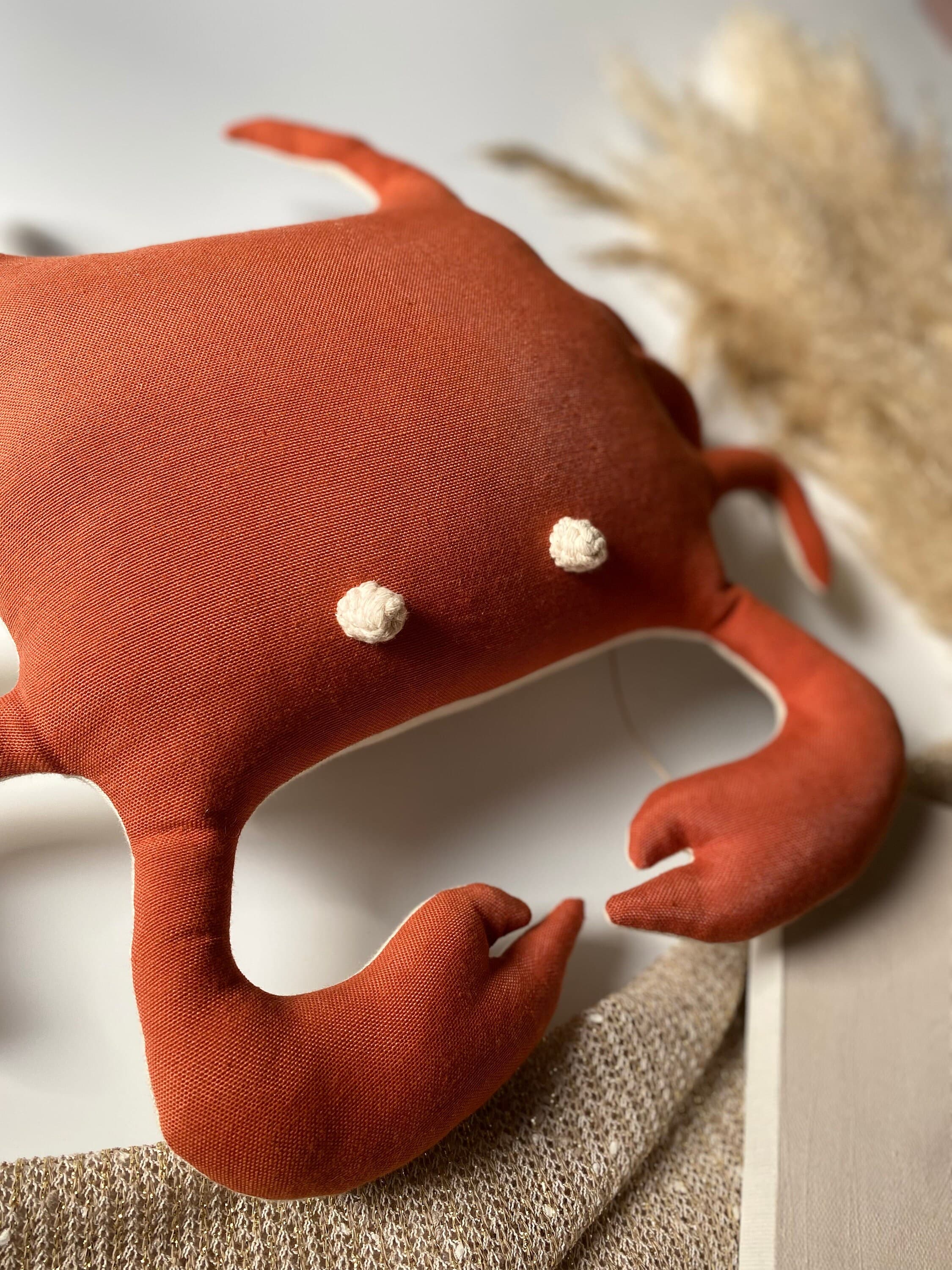 Handmade Linen Red Crab Pillow - Nautical Nursery Decor - image 5