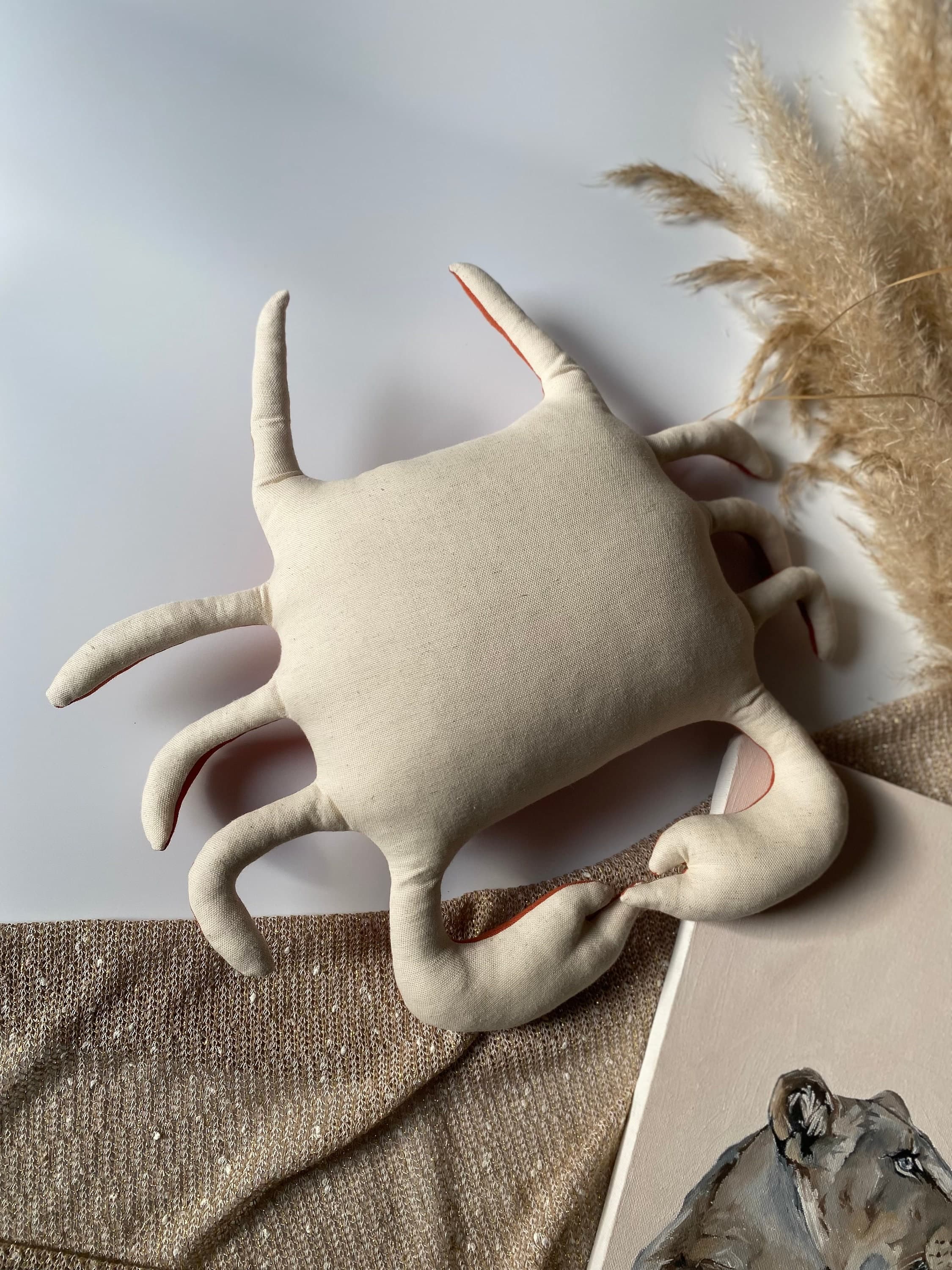 Handmade Linen Red Crab Pillow - Nautical Nursery Decor - image 4