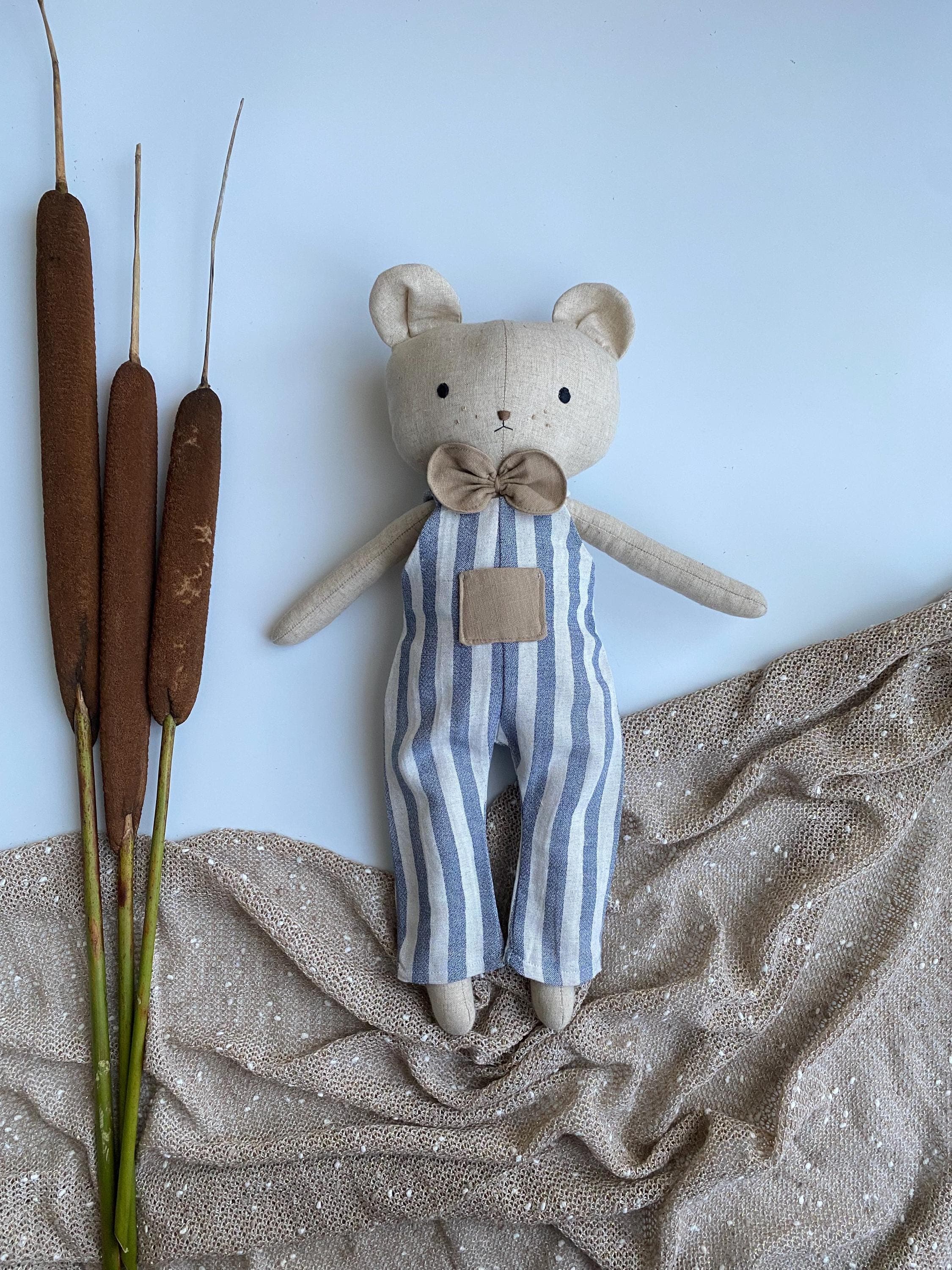 Linen Bear Rag Doll: Handmade Heirloom Stuffed Animal, Nursery Decor