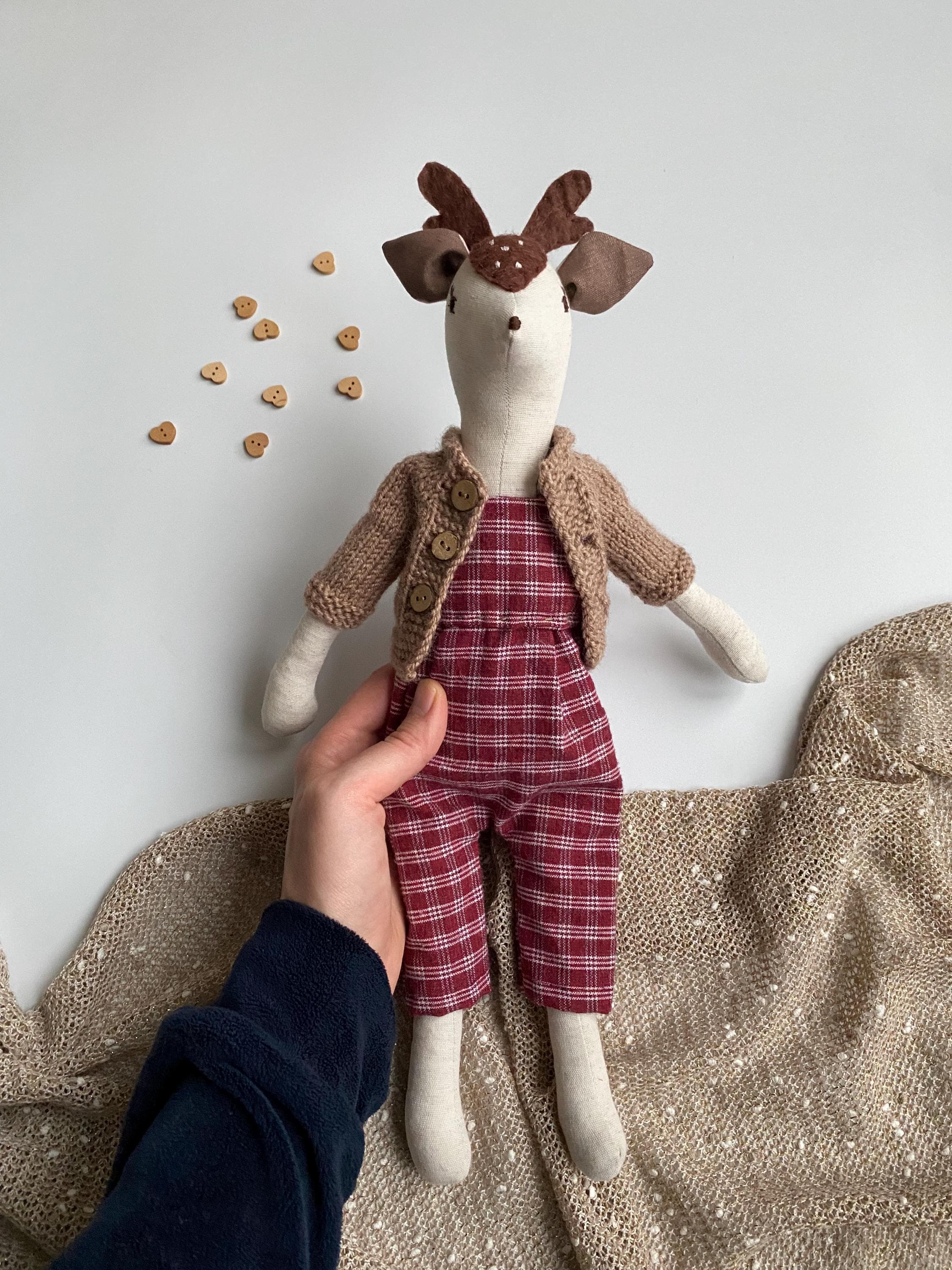 Linen Deer Doll with Knitted Sweater, Woodland Nursery Decor - image 4