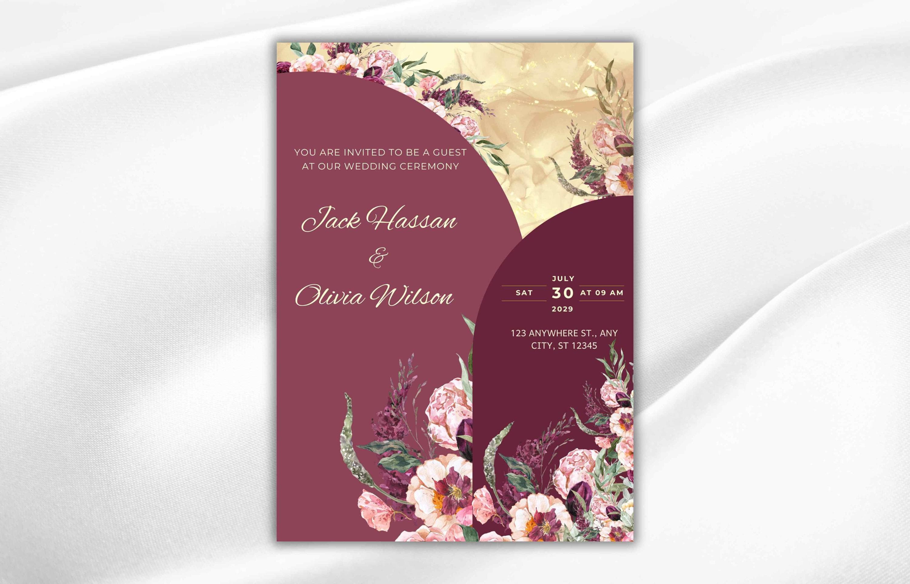 Burgundy Wedding Invitation Template, Wedding Invite Suite, Details Card, Template, Printable RSVP, Download. WI93 - image 3