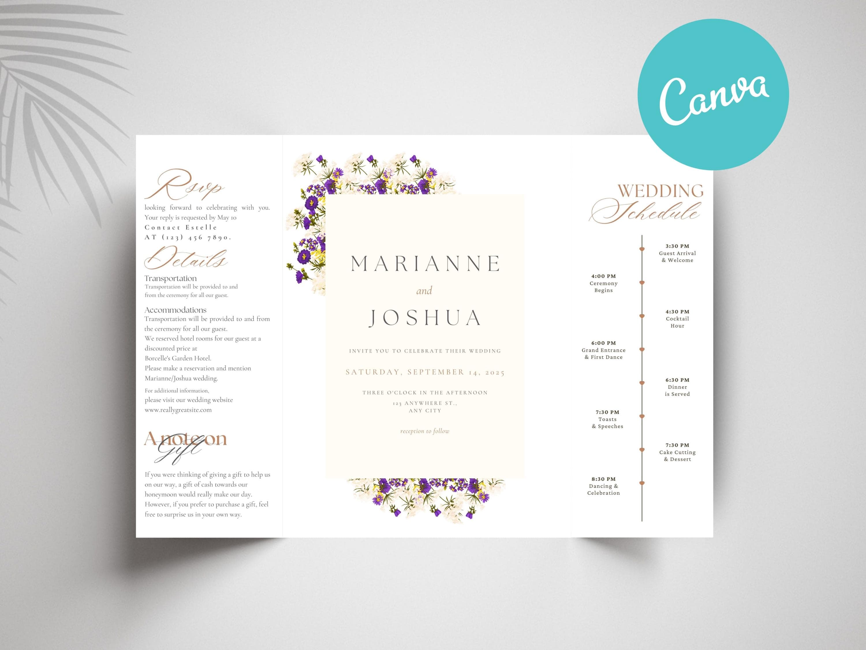Floral Gatefold Wedding Invitation Template: Editable Design (Digital Download)