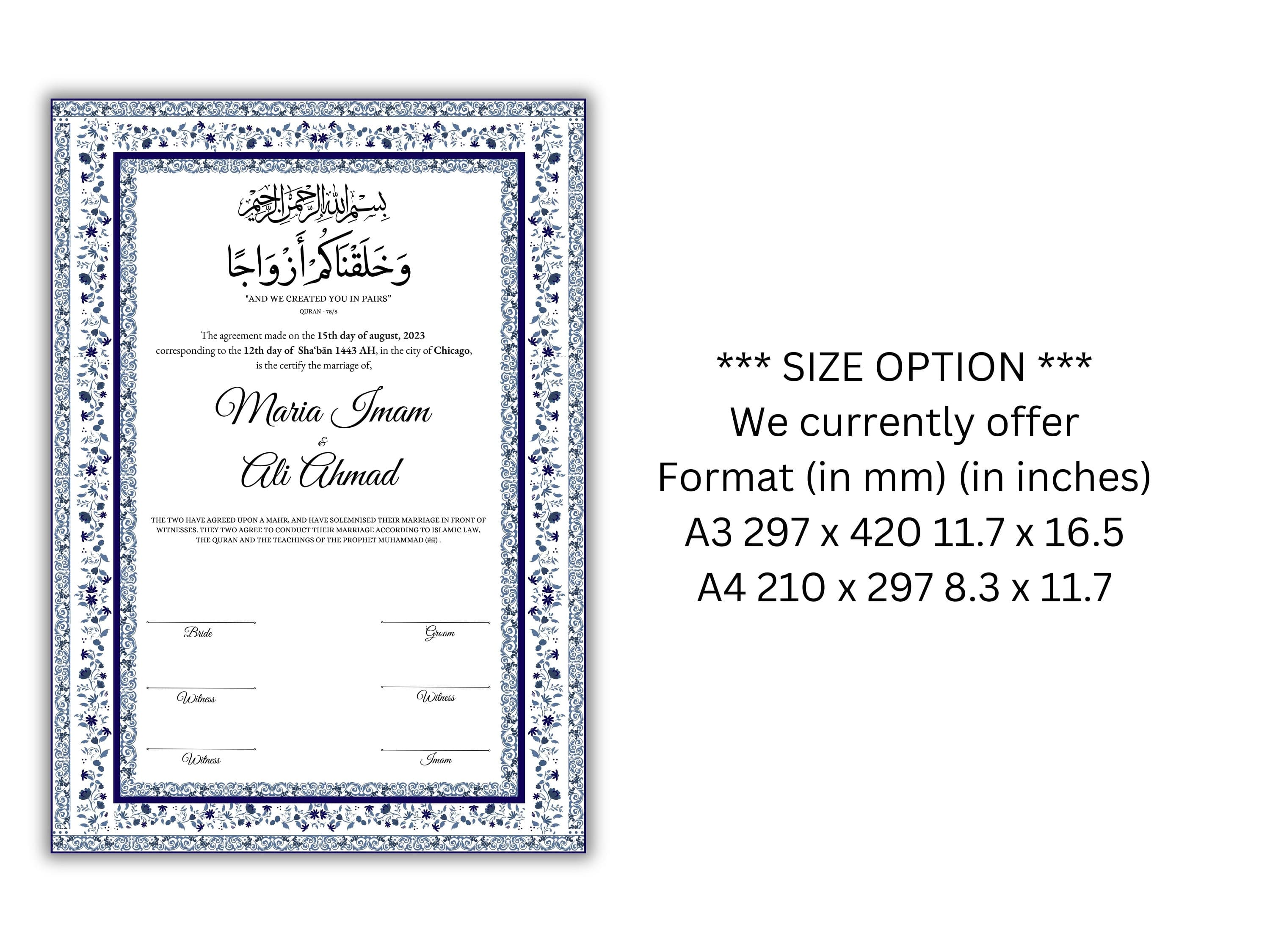Nikkah Certificate Digital Download Personalized, Luxury Nikkah Contract, Islamic Wedding Contract, Personalized Muslim Wedding Gift. 147 - image 3