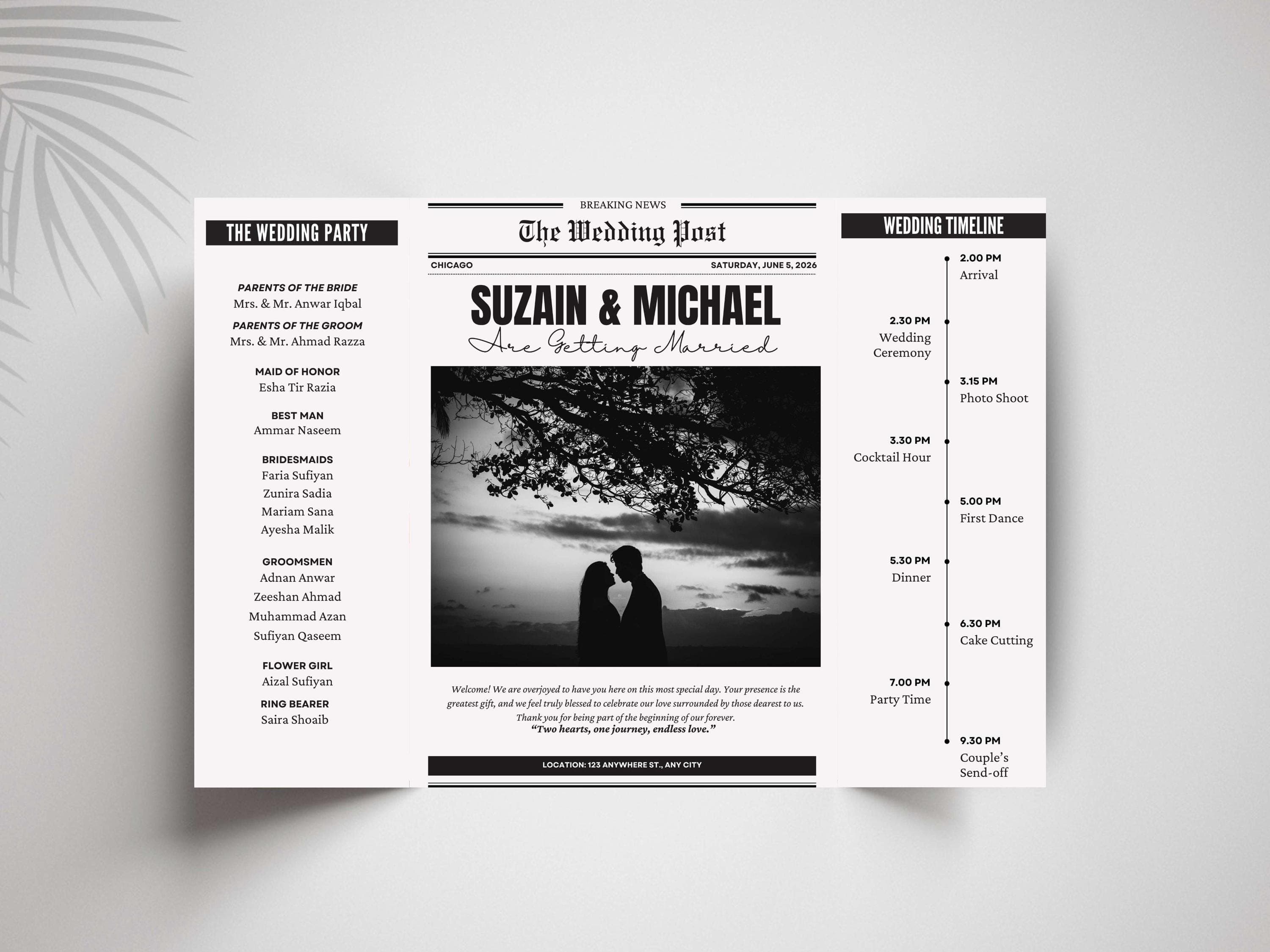 Newspaper Wedding Invitation: Vintage Gatefold Program (Digital Download