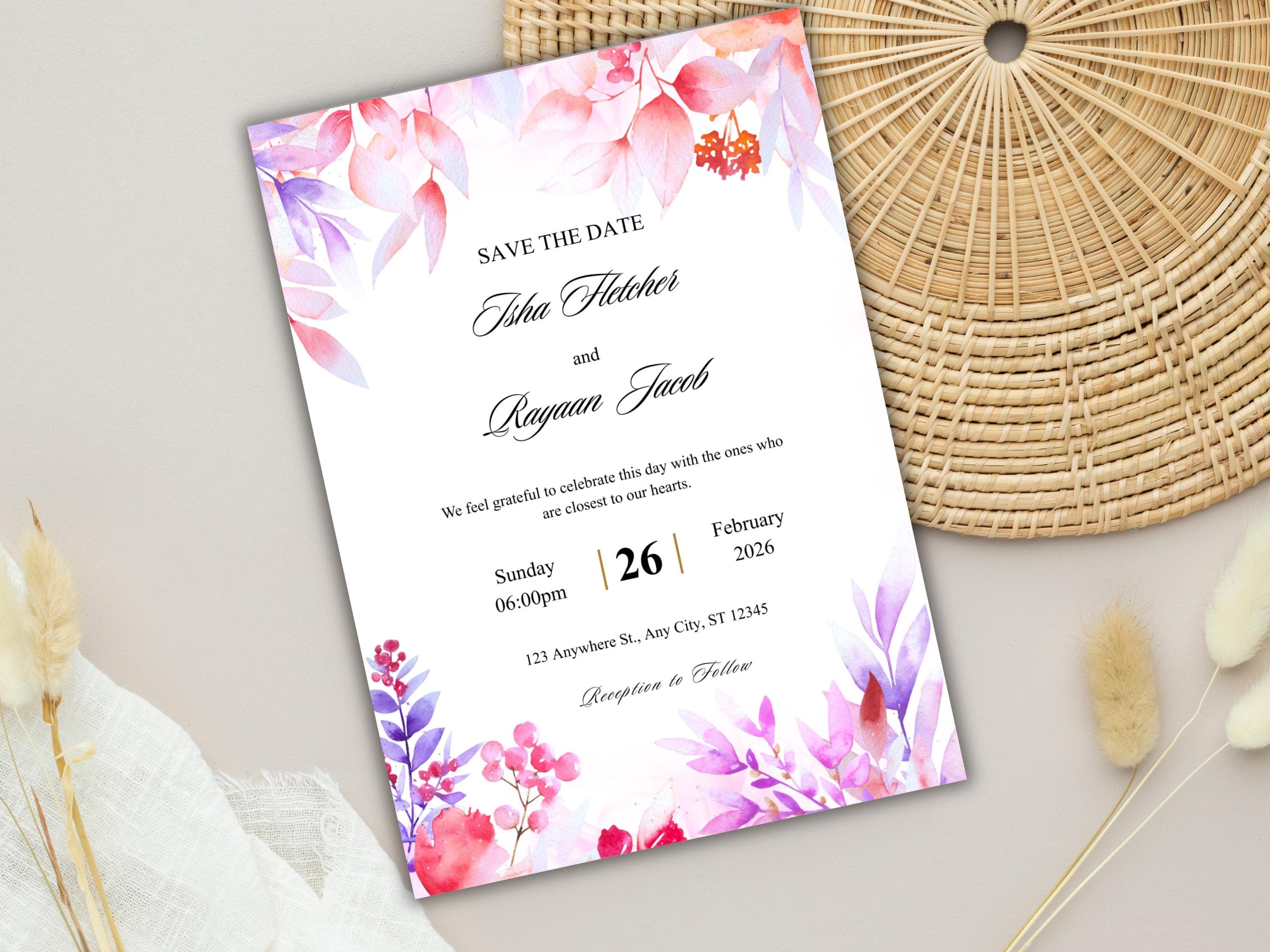 Wedding Invitation Bundle, RSVP, Thank You Card, Table Card, Menu Card, Reception Card, Details Card. WI252 - image 4