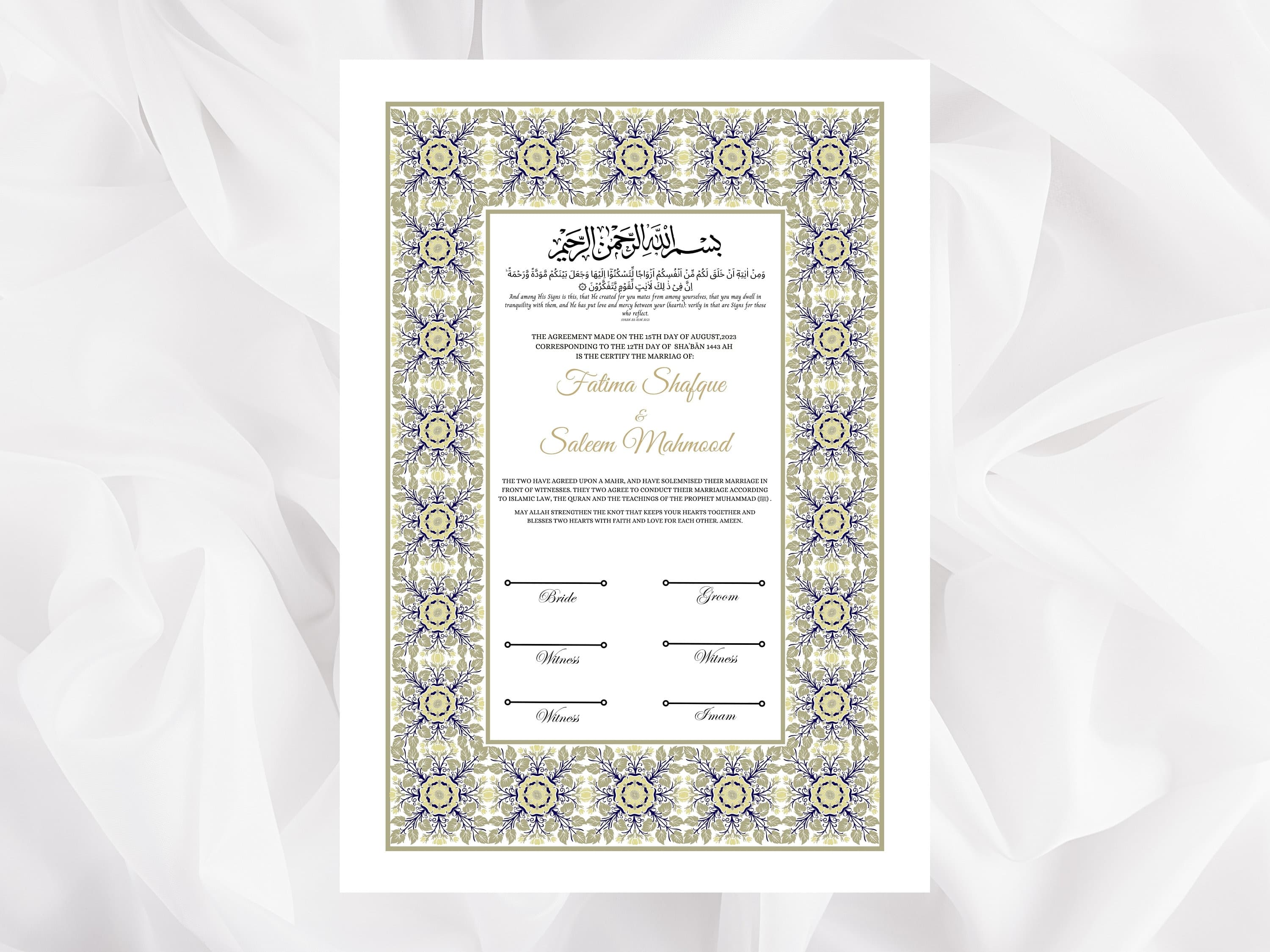 Nikkah Certificate Digital Download, Editable, Template, Muslim Contract, Muslim Marriage, A4, A3, Template, Instat Download. NN31