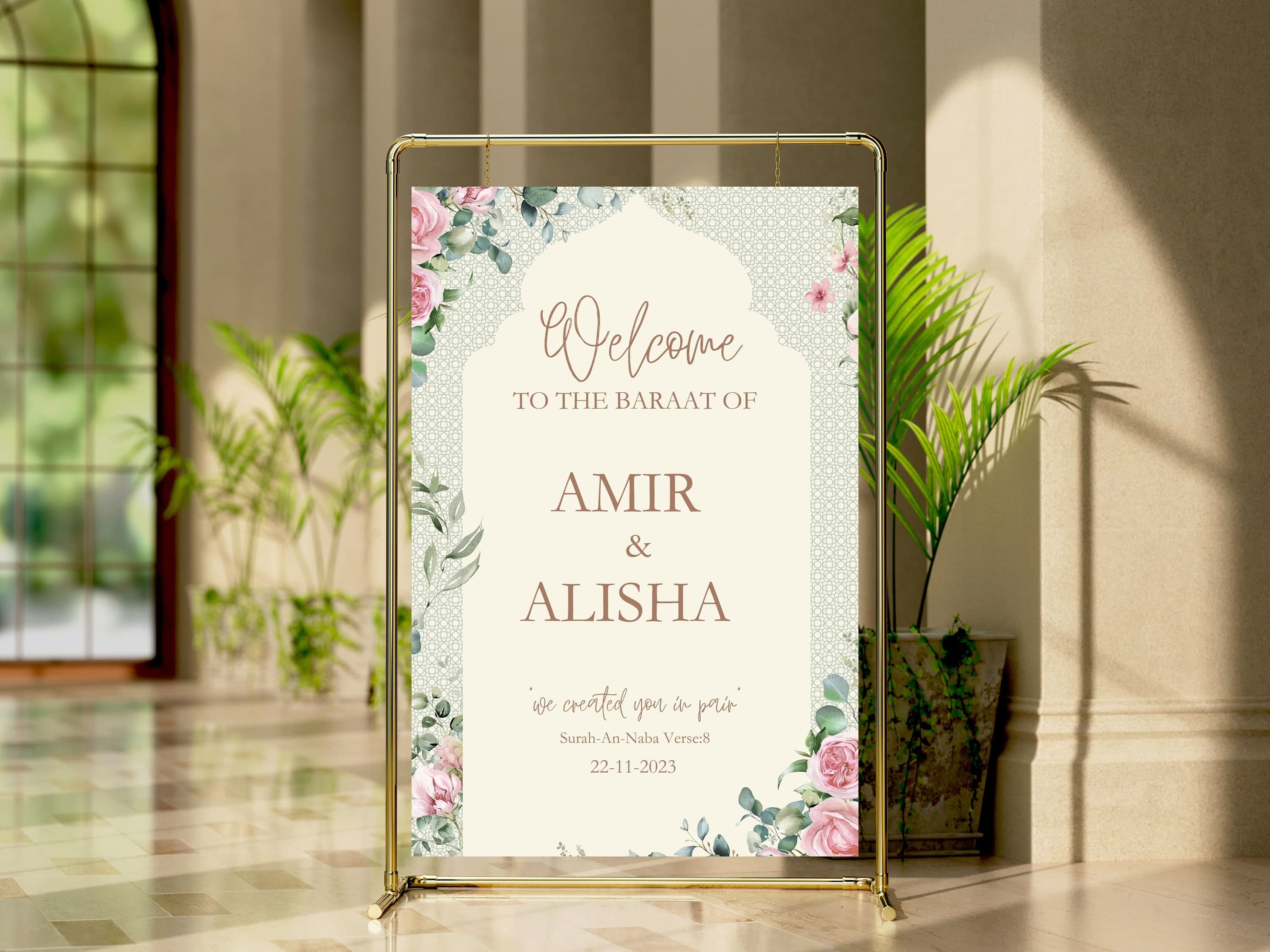 Muslim Wedding Welcome Sign - Islamic Wedding Welcome Sign Digital, Welcome to our Wedding Sign, Nikkah Welcome Poster, Muslim Couple.S2