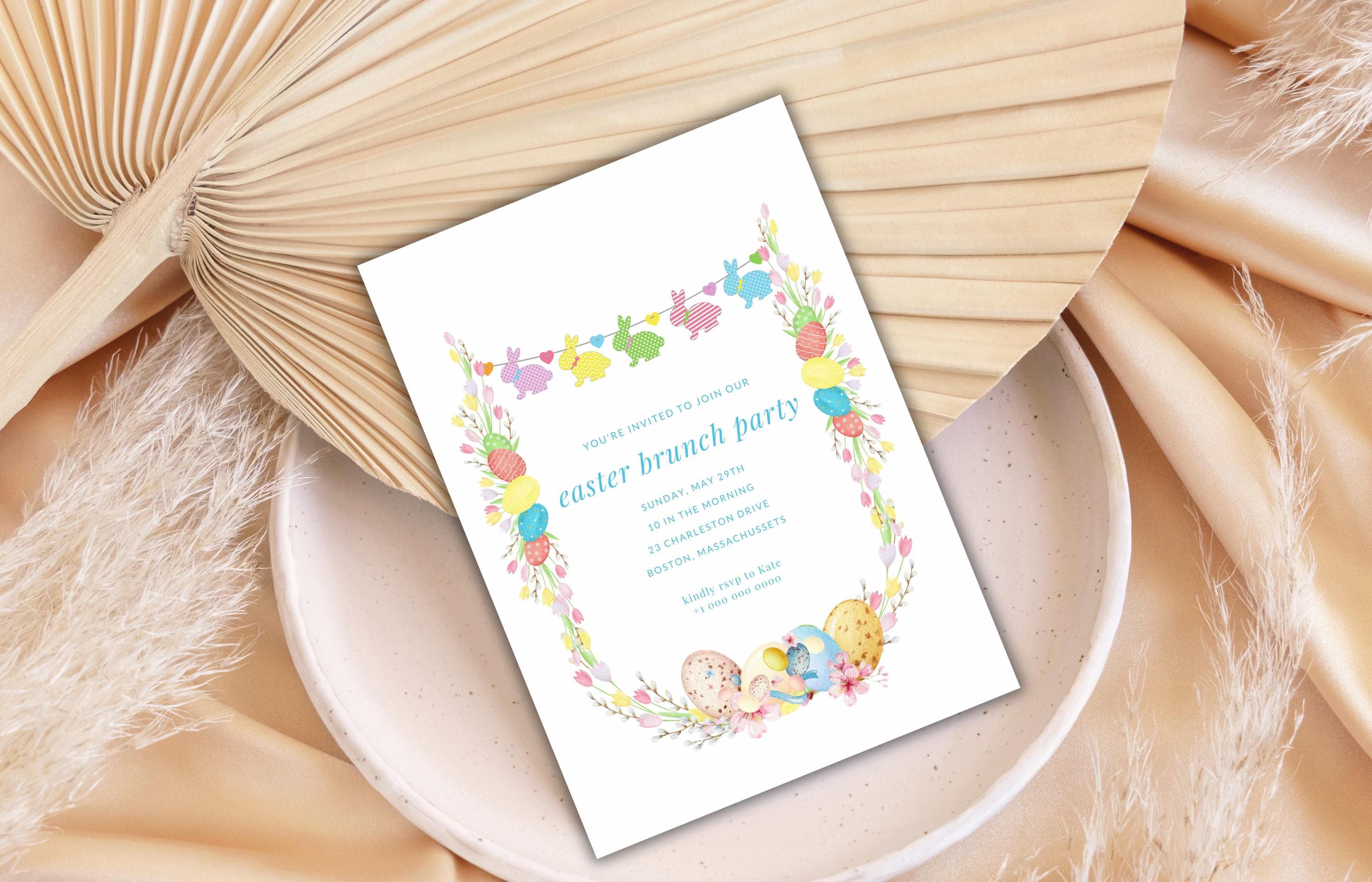Editable Easter Brunch Invitation, Easter Egg Hunt Invite, Easter Party Brunch Invitation, Floral Easter Invite, Bunny Invitation. ESB42