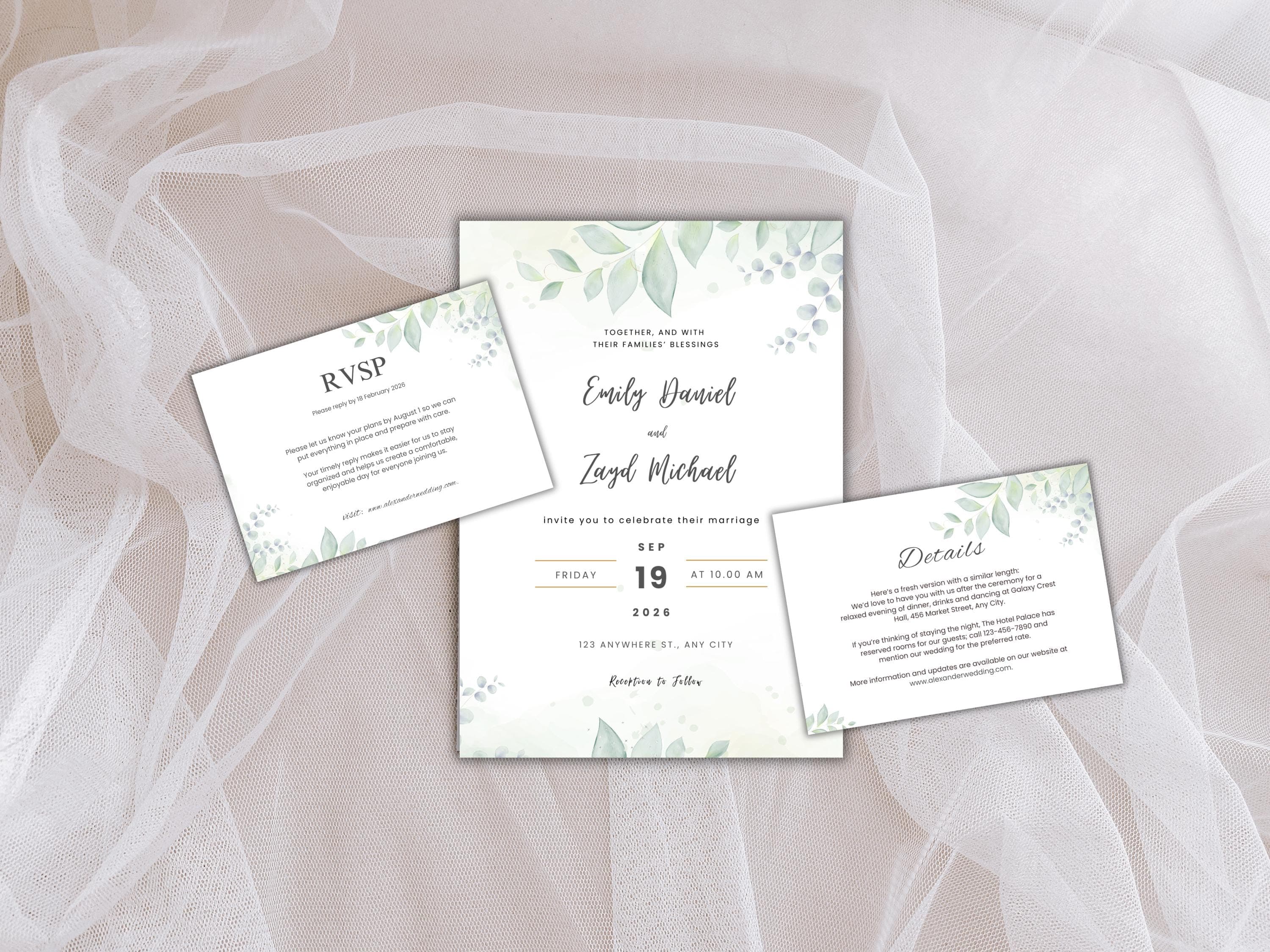 Wedding Invitation Set, RSVP, Dark Floral, Wedding Invitation, Details, Editable, Template, WI238