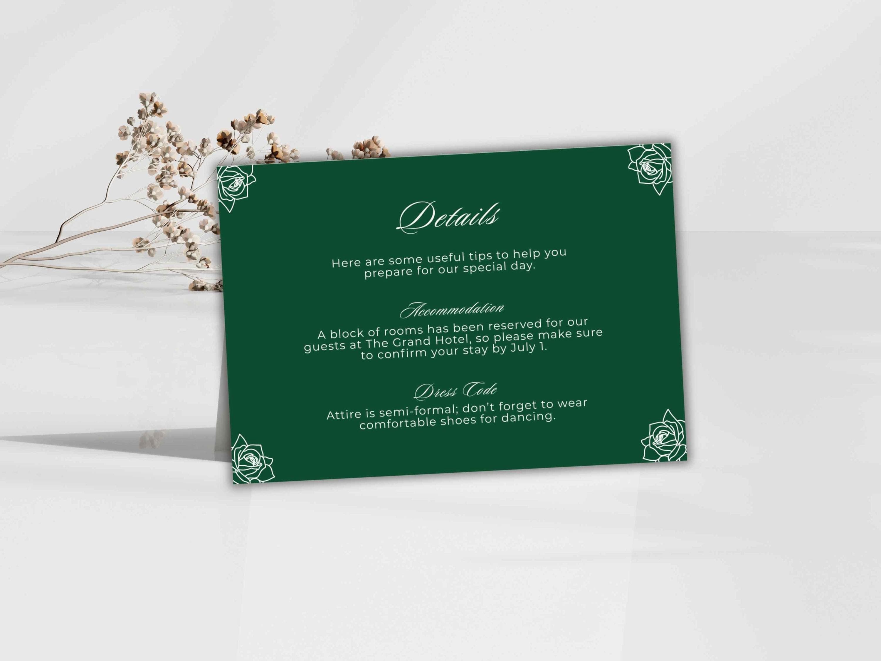 Wedding Invitation Bundle, RSVP, Thank You Card, Table Card, Menu Card, Reception Card, Details Card. WI254 - image 4