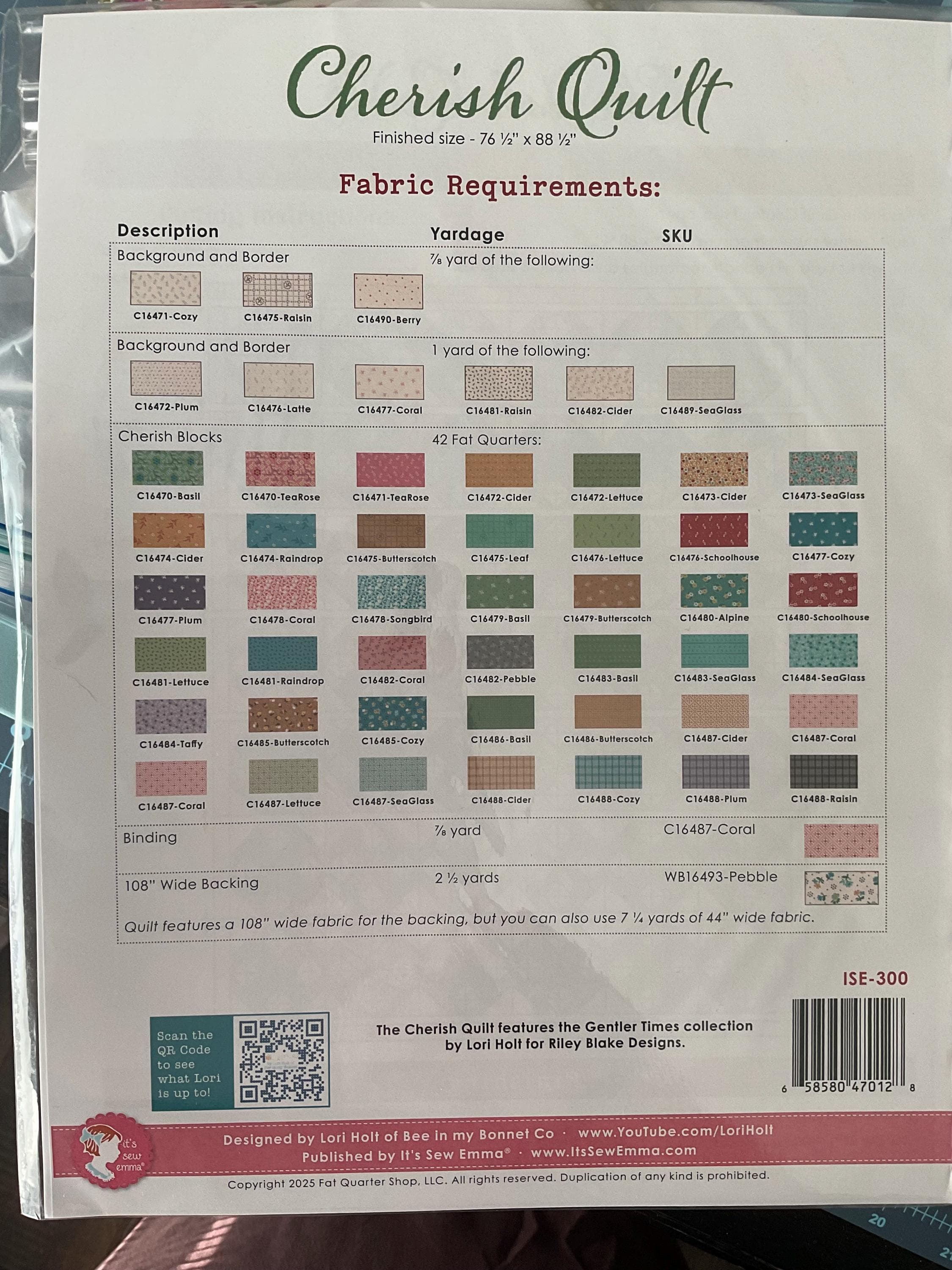 Cherish- Quilt Pattern- P051 ISE 300- Finished Quilt Size 76” x 88” - Fat Quarter Friendly- Lori Holt of It’s Sew Emma - image 4