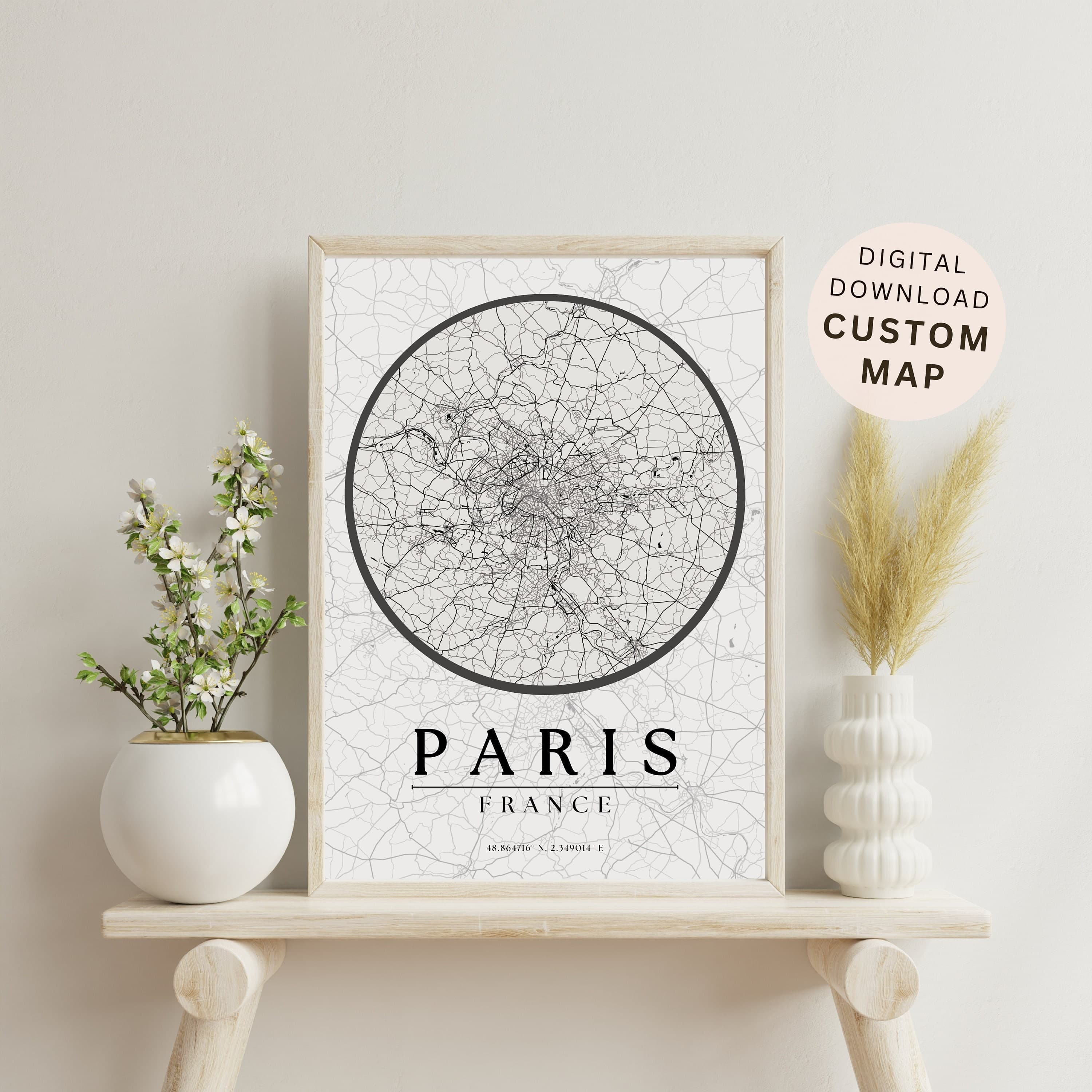 Custom City Map Art, Personalized Location Print (Digital Download)