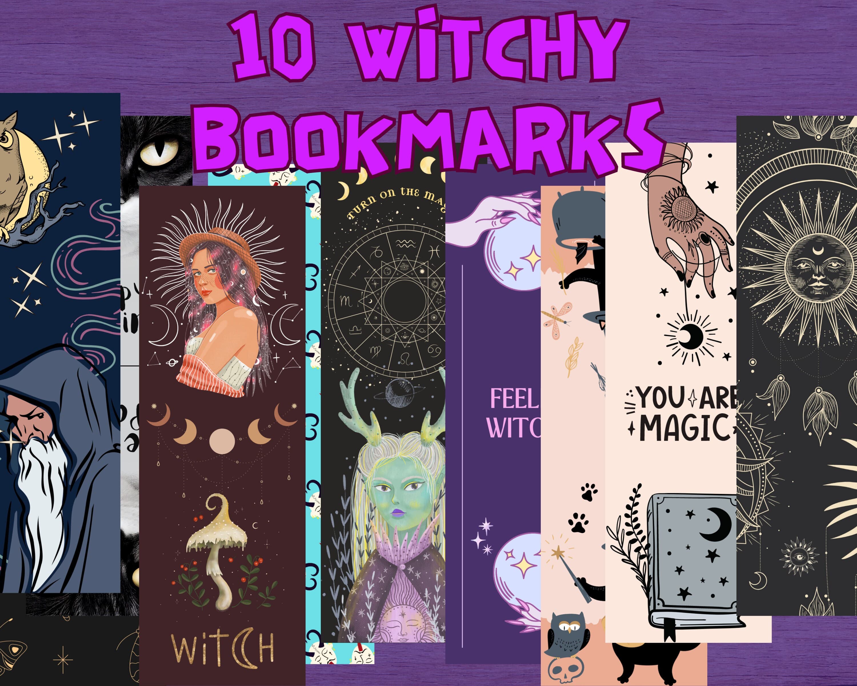Witchy Bookmarks: 10 Printable Black Magic Designs (PDF)