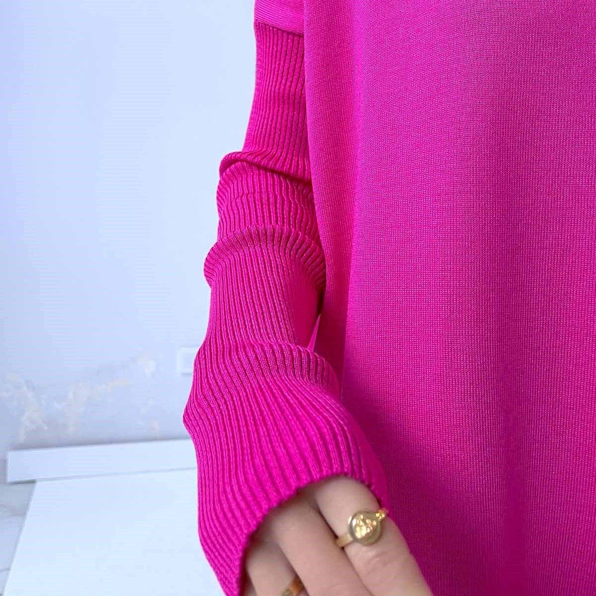 Fuchsia Mercerized Tunic for Women–Elegant Fuchsia Knitwear with Long Sleeves, Oversized Fit,Perfect for Casual and Formal Outfits,(KH-1747) - image 3