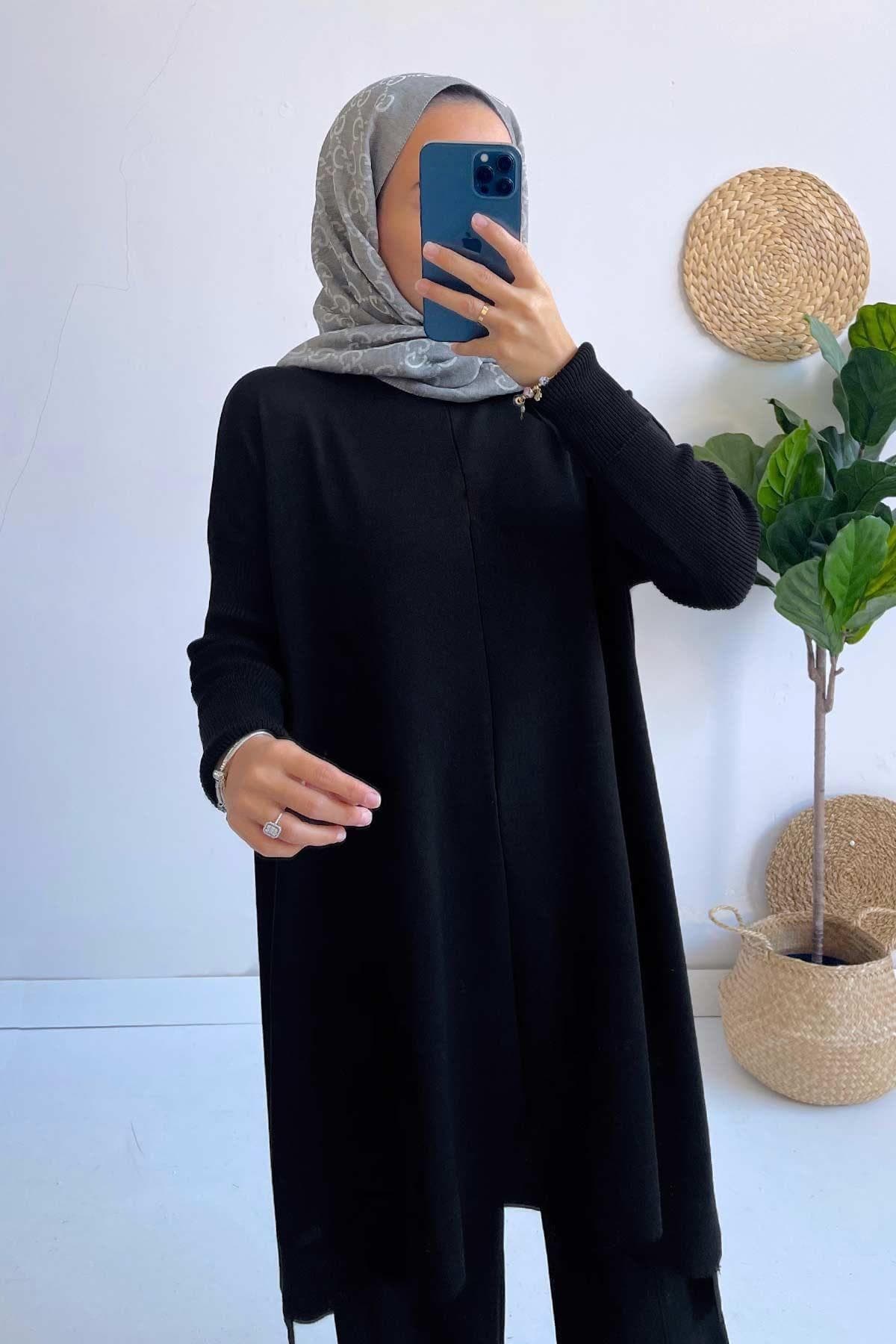 Black Mercerized Modest Tunic for Women | Soft Fabric | Side Slit Design | Perfect for Sizes 36-44 | Versatile Modest Fashion,(KH-1747) - image 3